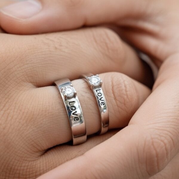 925 Sterling Silver Adjustable Couple Ring – Love Engraved Band