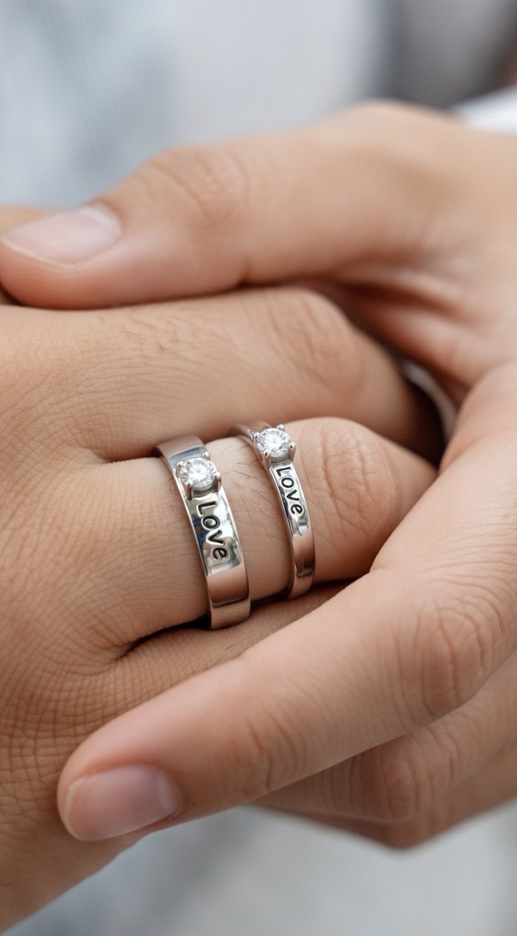 925 Sterling Silver Adjustable Couple Ring – Love Engraved Band