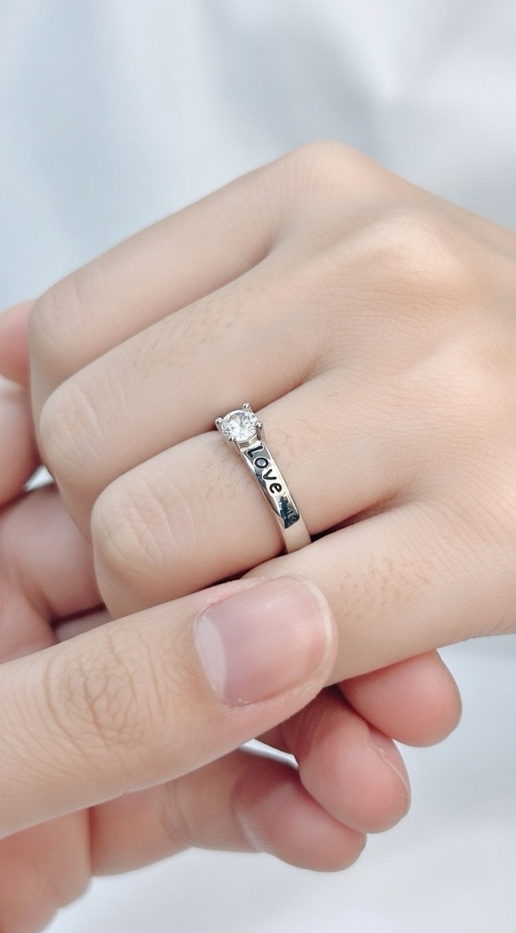 925 Sterling Silver Adjustable Couple Ring – Love Engraved Band - Image 2