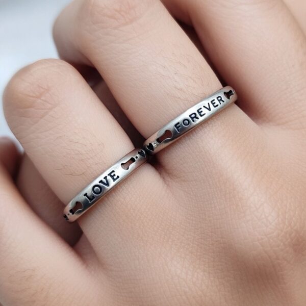 925 Sterling Silver Adjustable Couple Ring – Love Engraved Band