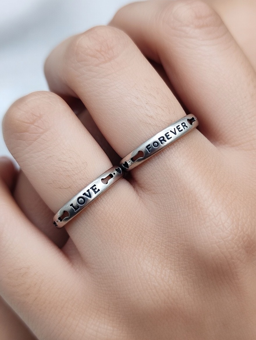 925 Sterling Silver Adjustable Couple Ring – Love Engraved Band