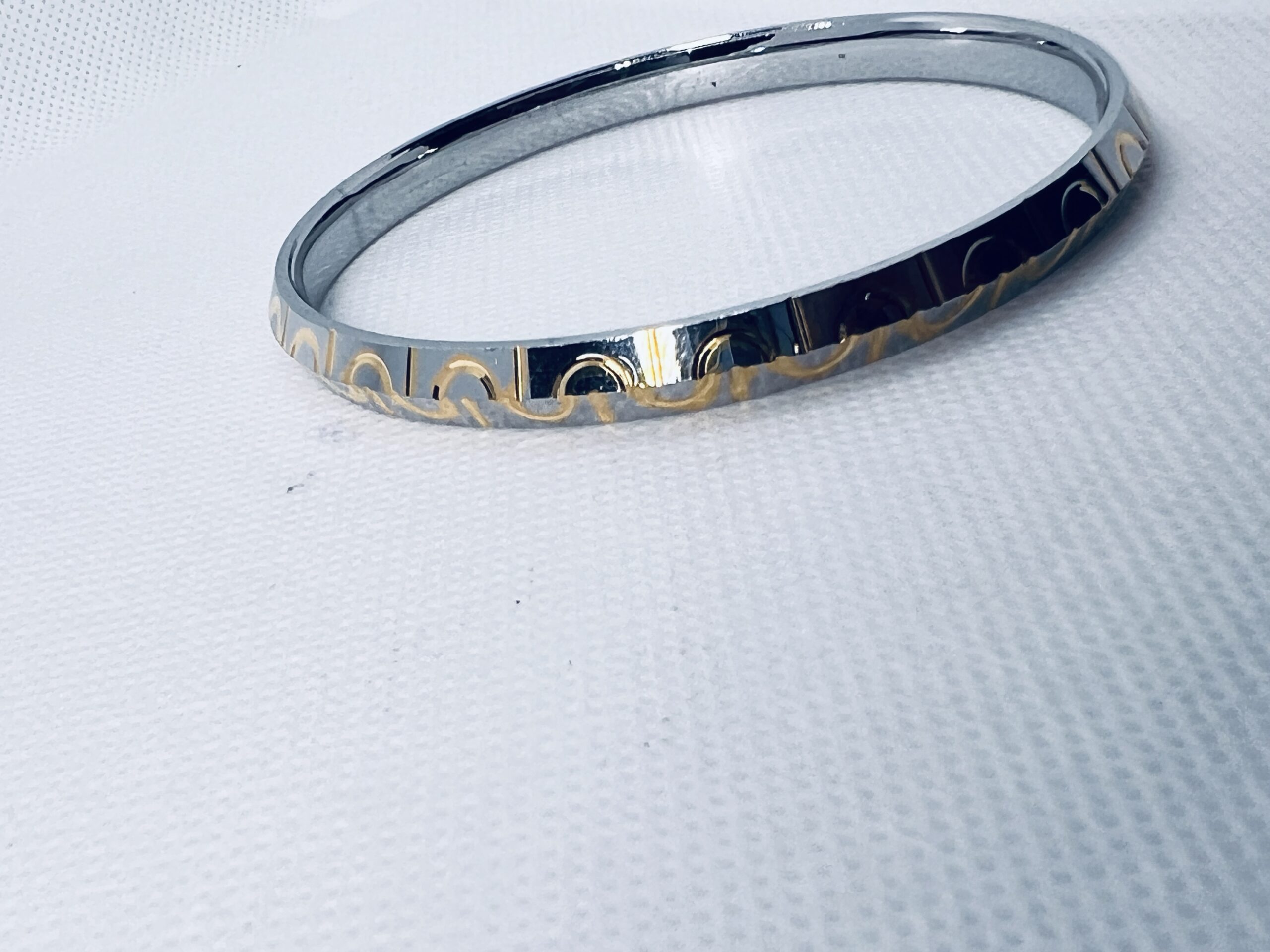 Etched & Gold-Plated 925 Silver Men's Kada - Image 3