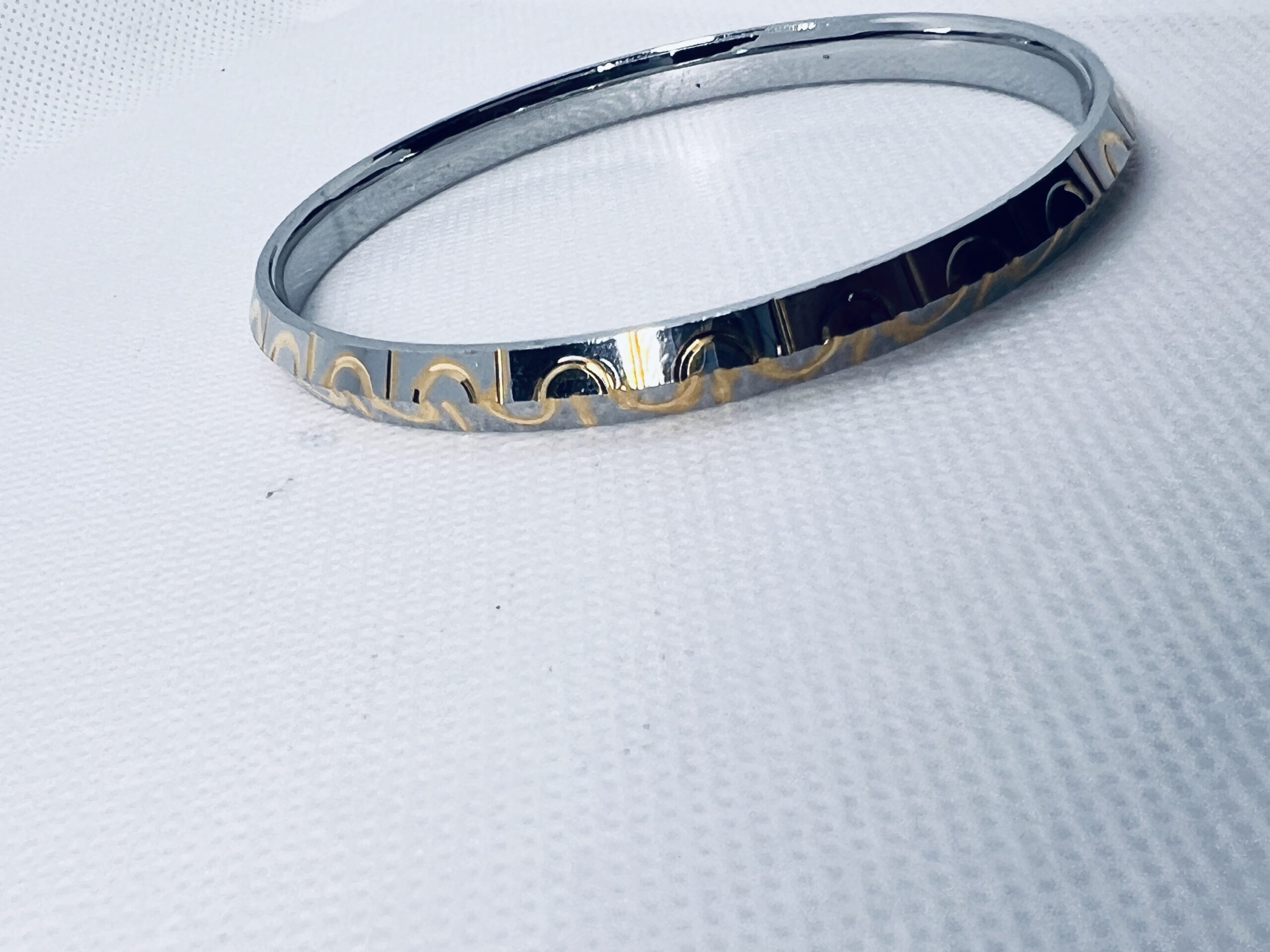 Etched & Gold-Plated 925 Silver Men's Kada - Image 2