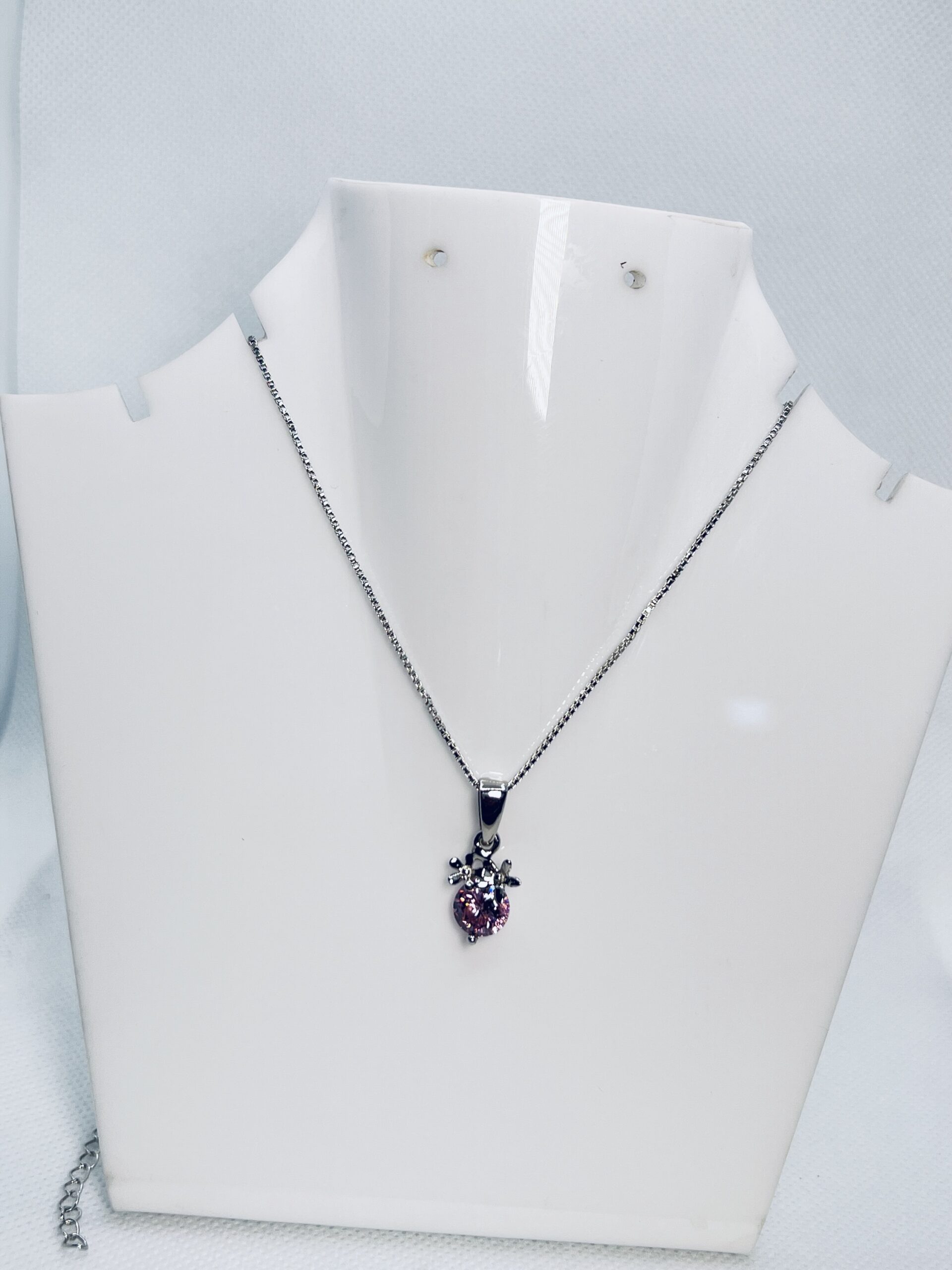 925 Sterling Silver Necklace with Pink Crystal Pendant for Women - Image 4