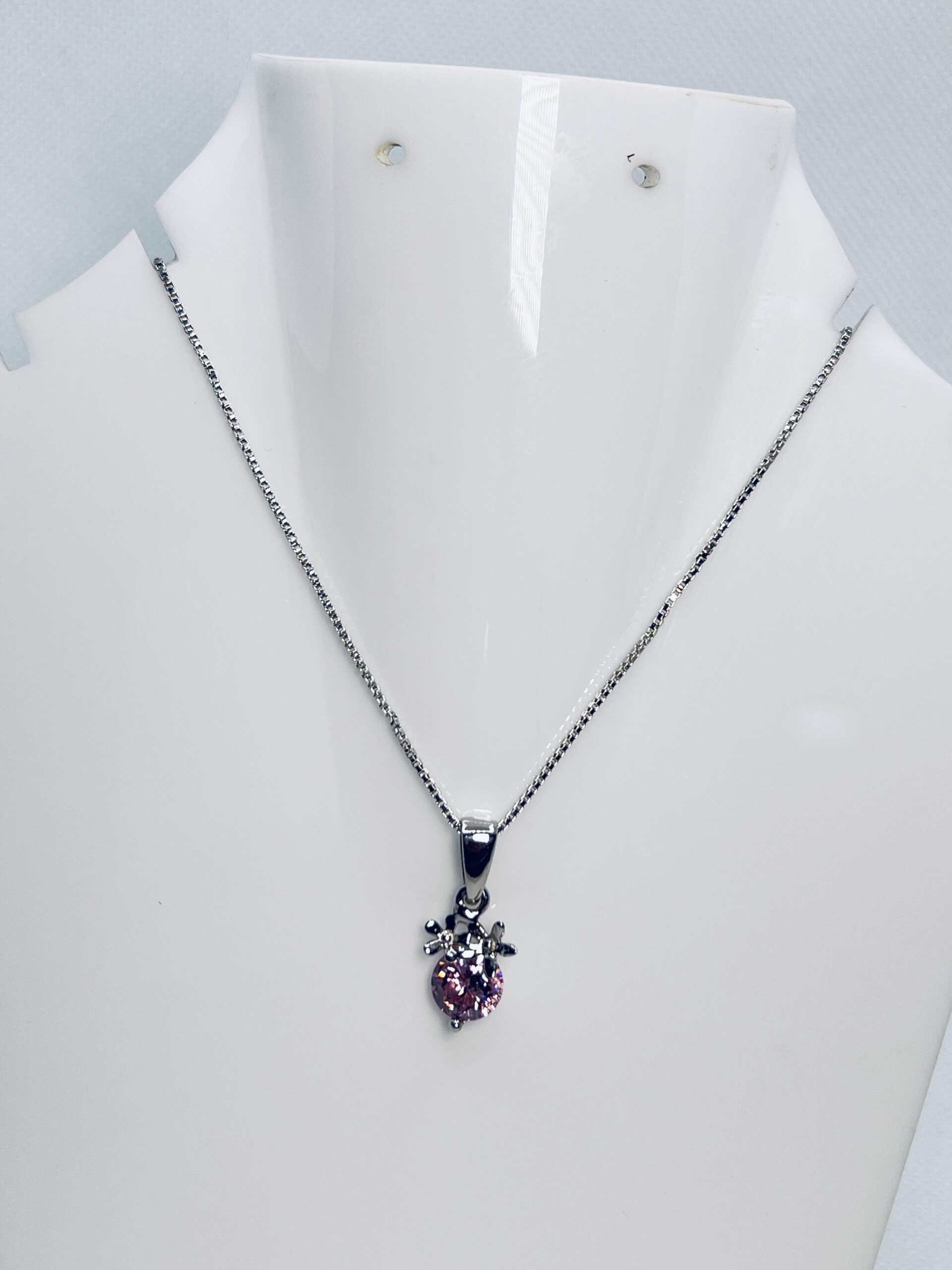 925 Sterling Silver Necklace with Pink Crystal Pendant for Women - Image 3