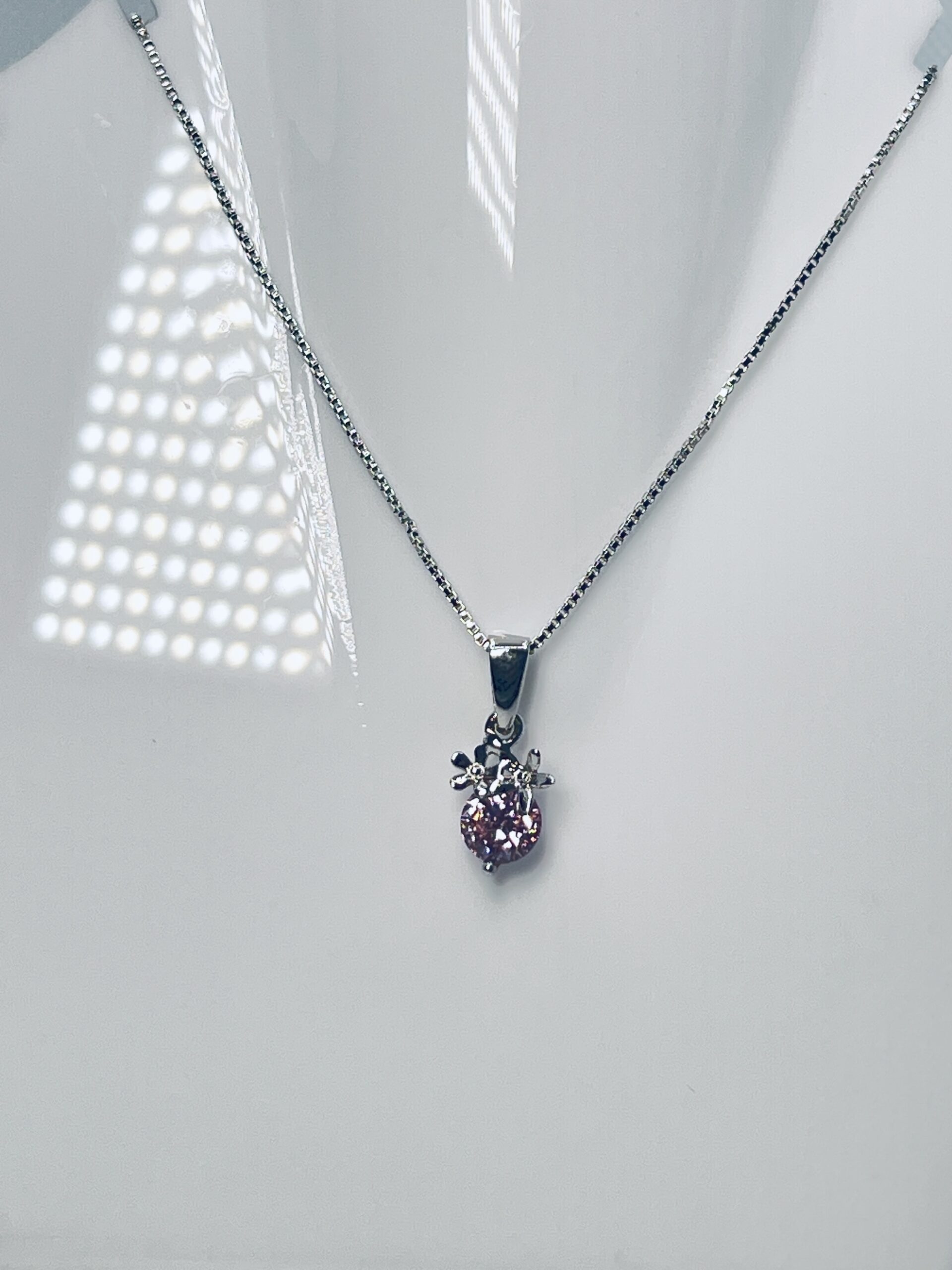 925 Sterling Silver Necklace with Pink Crystal Pendant for Women - Image 2