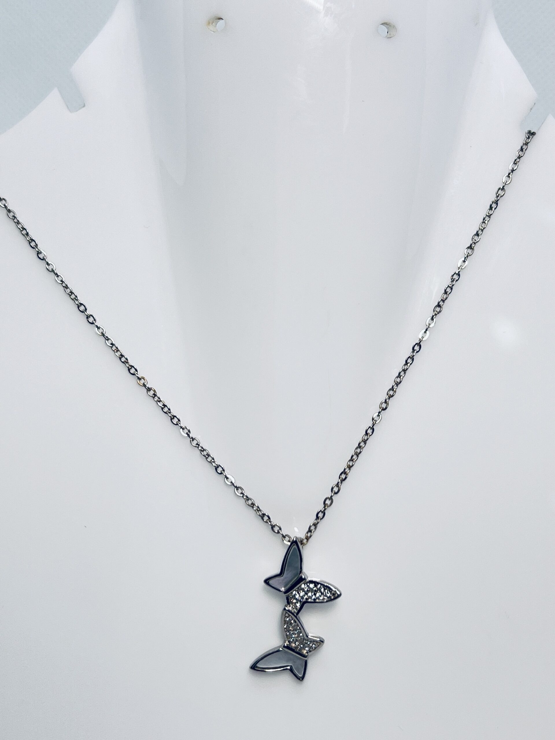 925 Silver Double Butterfly Pendant Necklace - Image 2