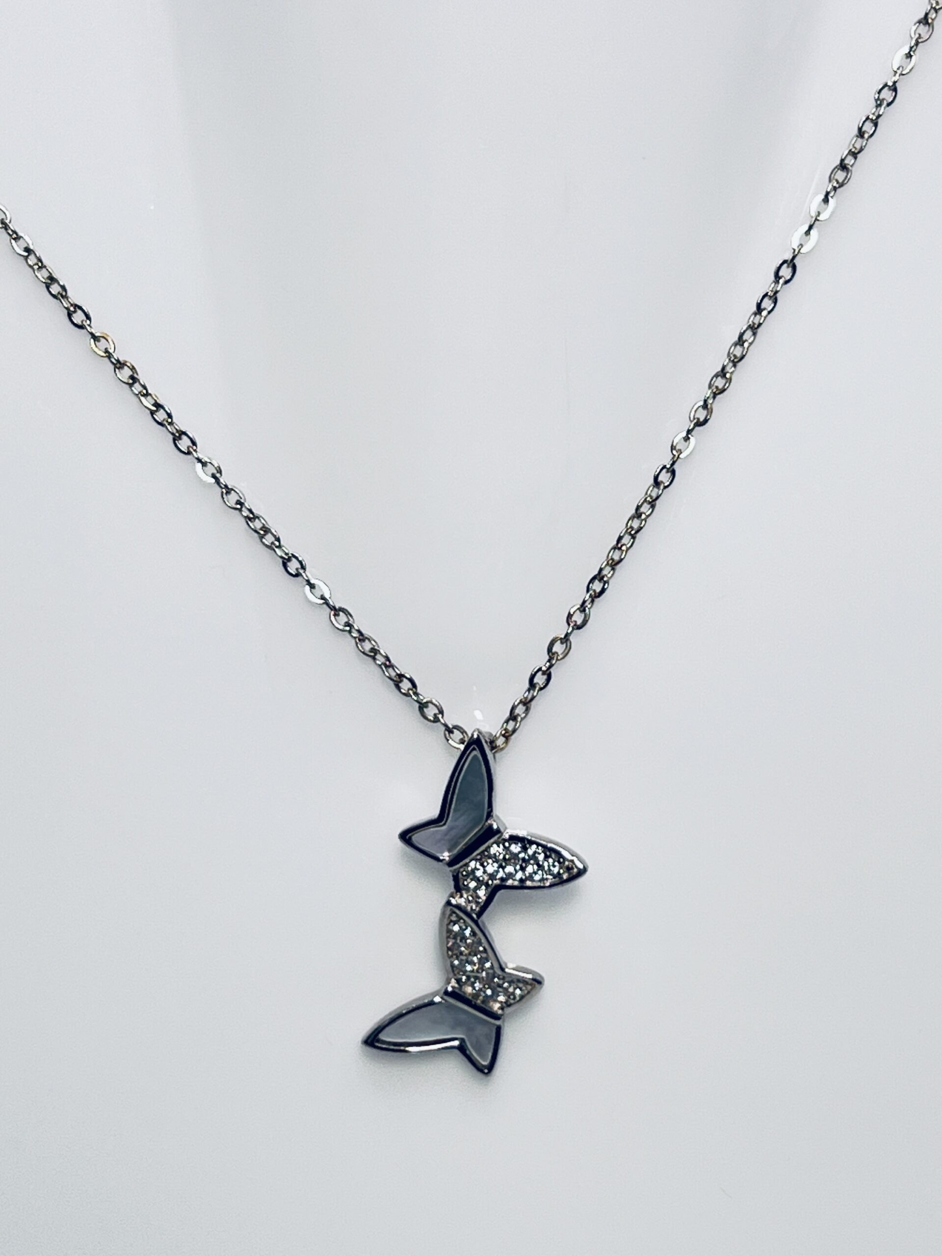 925 Silver Double Butterfly Pendant Necklace