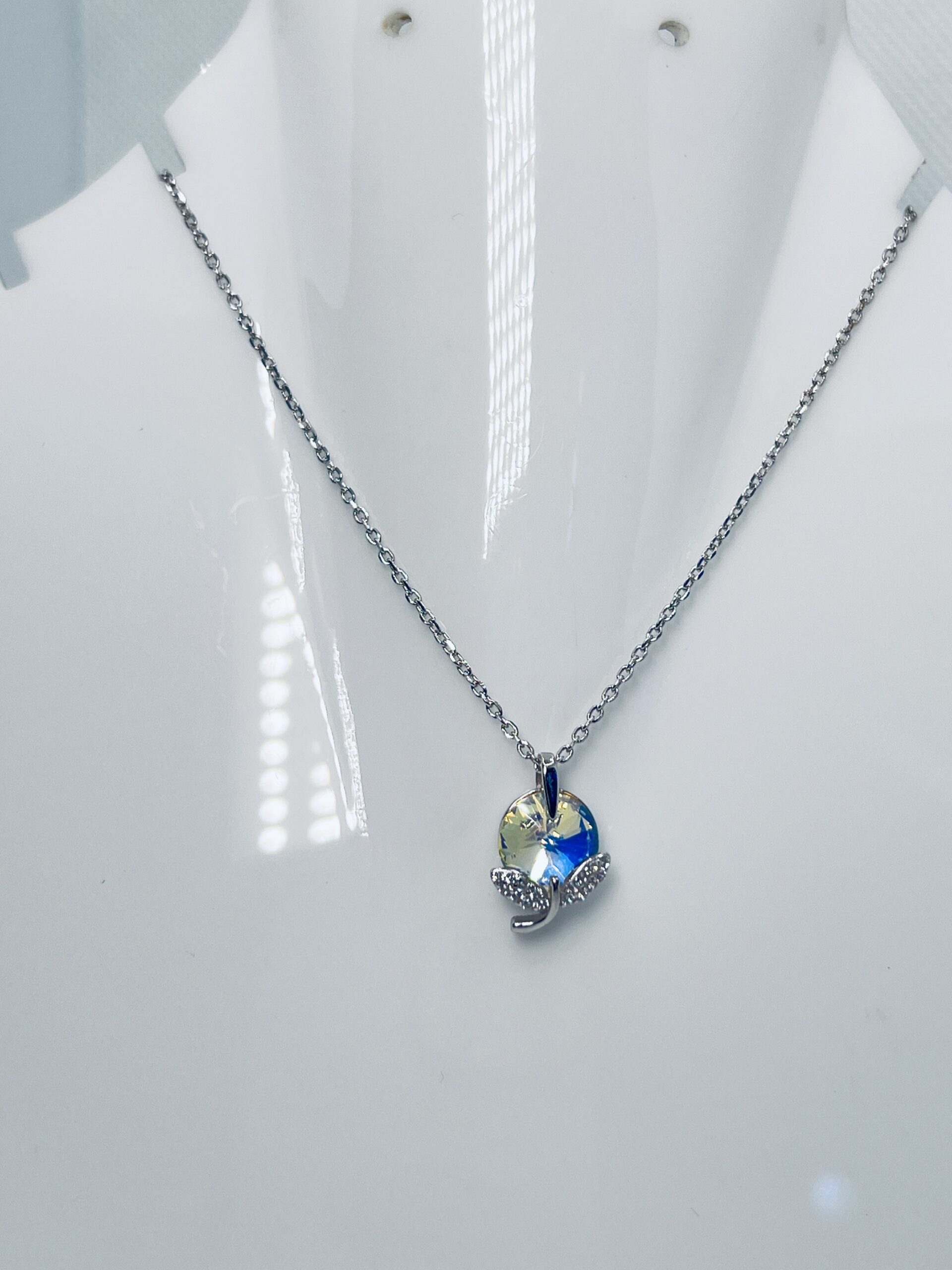 925 Sterling Silver Crystal Globe Pendant Necklace for Women
