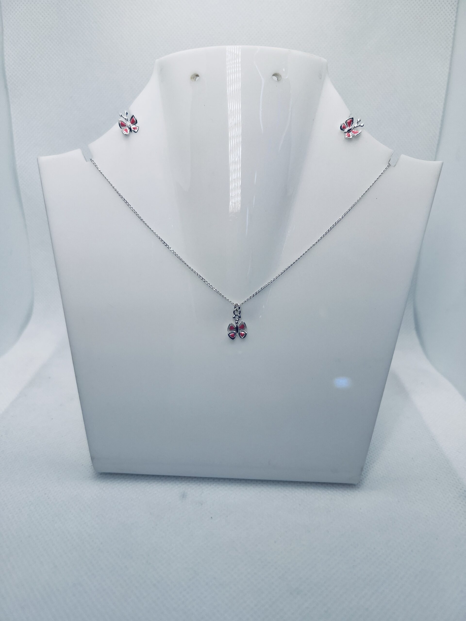 925 Sterling Silver Butterfly Necklace with Matching Earrings - Image 2