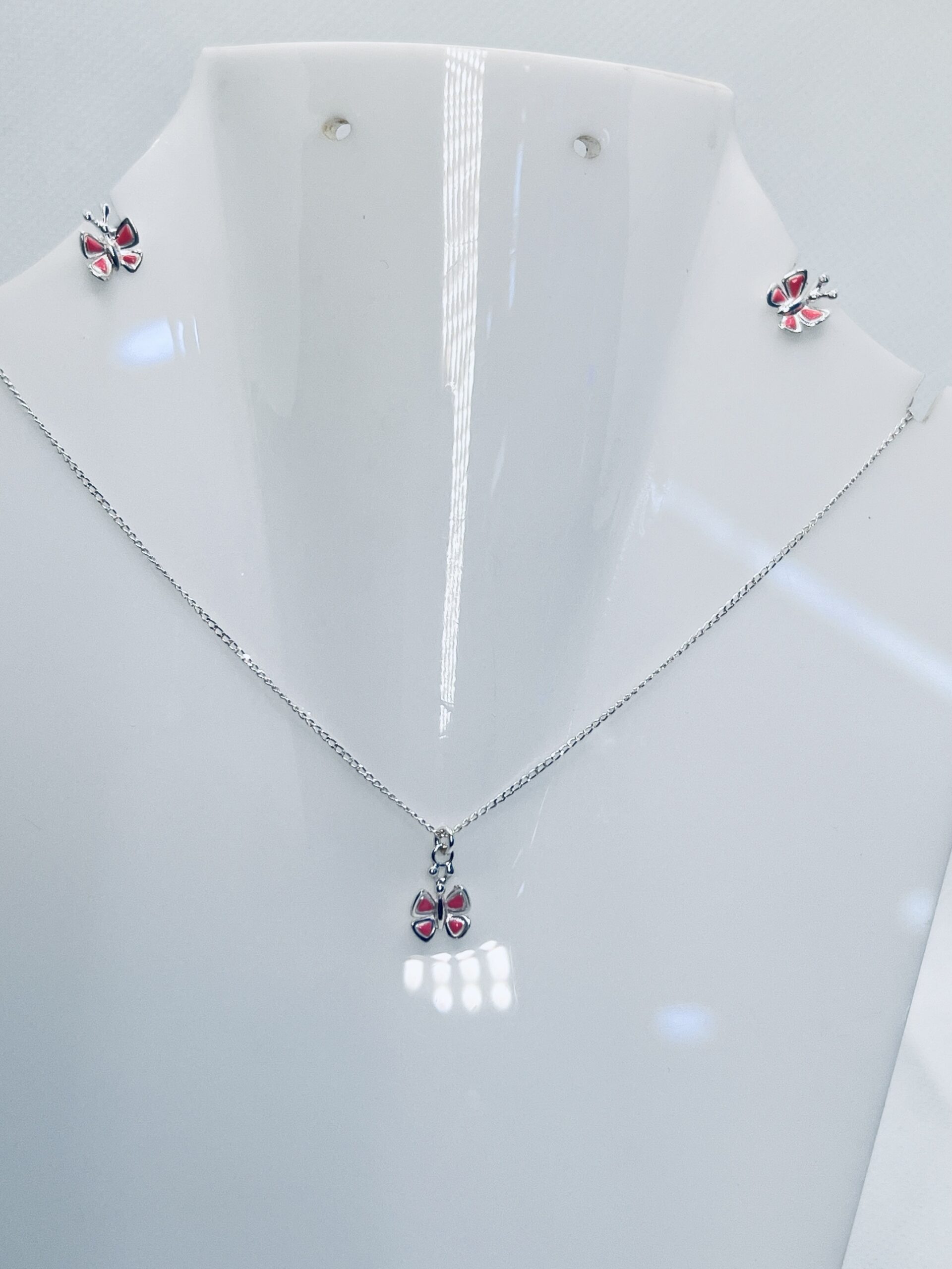 925 Sterling Silver Butterfly Necklace with Matching Earrings
