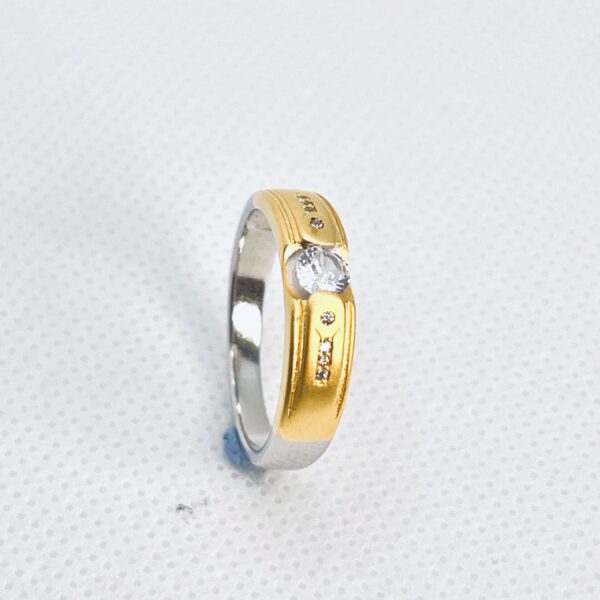 Silver Gold-Polished mens Ring with Sparkling Stone
