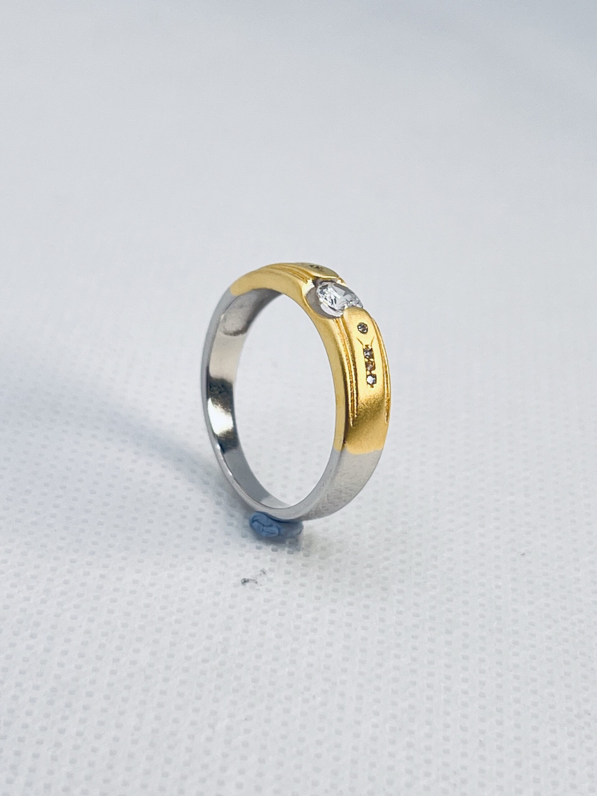 925 Sterling Silver Two-Tone Men’s Ring with CZ Stone - Image 2