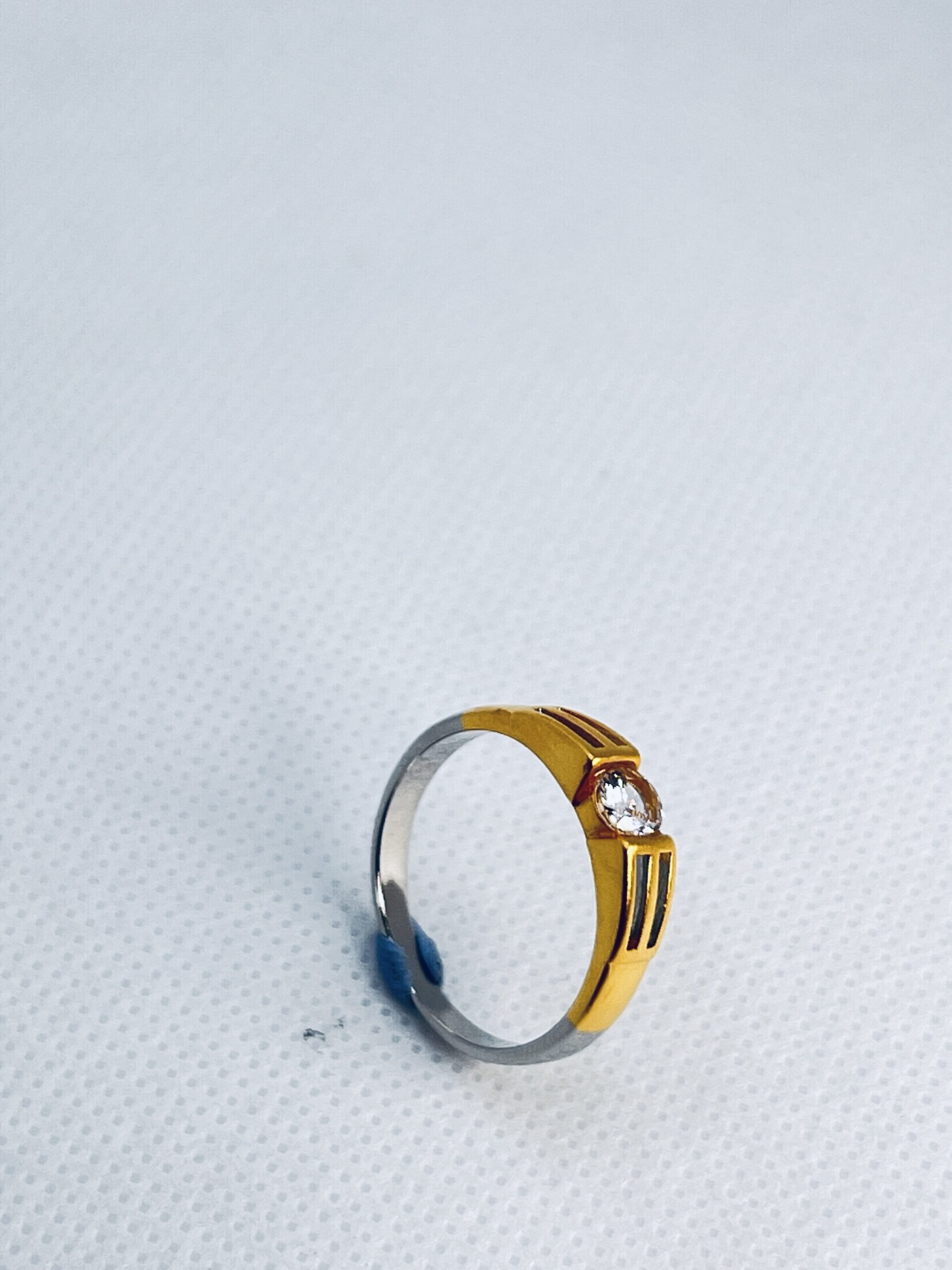 925 Sterling Silver Gold-Polished men Ring with Crystal Center
