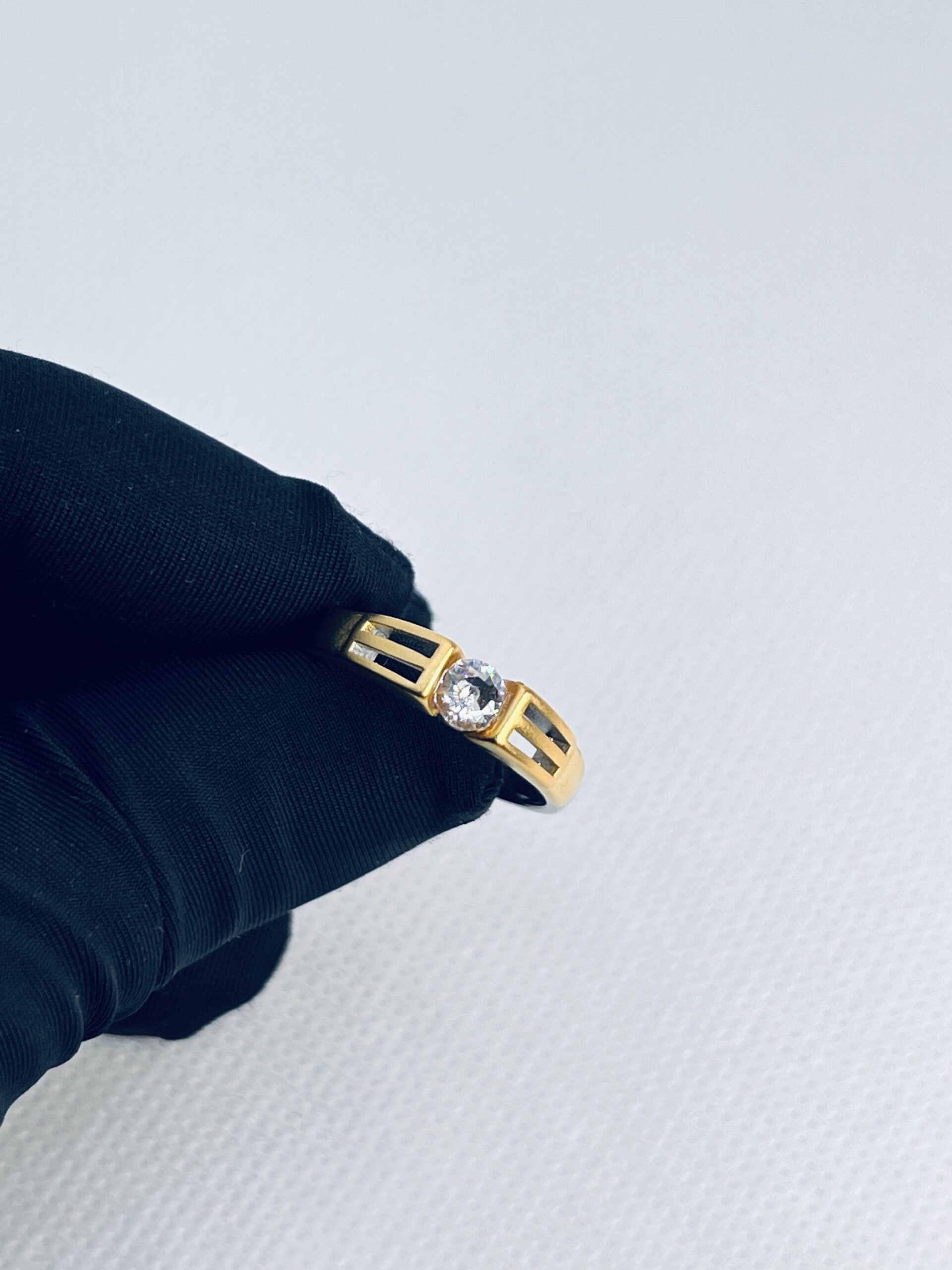 925 Sterling Silver Gold-Polished men Ring with Crystal Center - Image 3