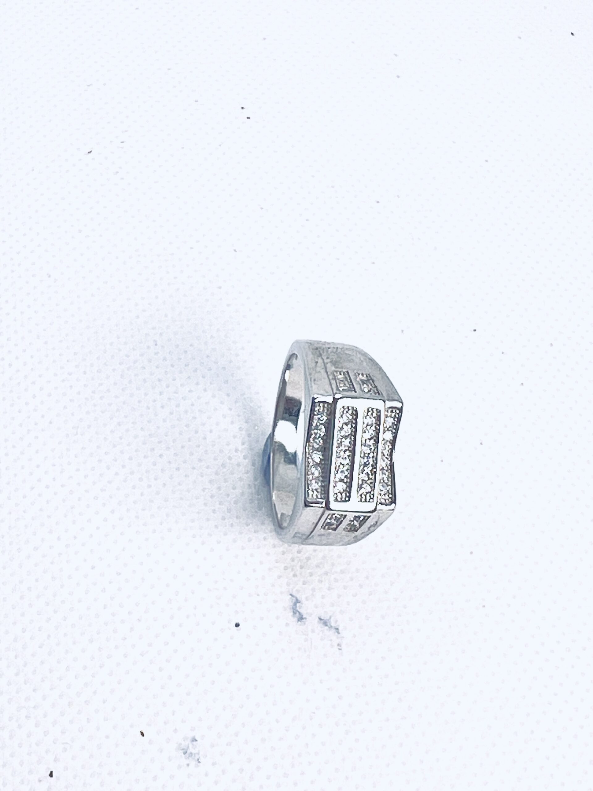 Silver Men’s Ring with Geometric CZ Detailing - Image 2