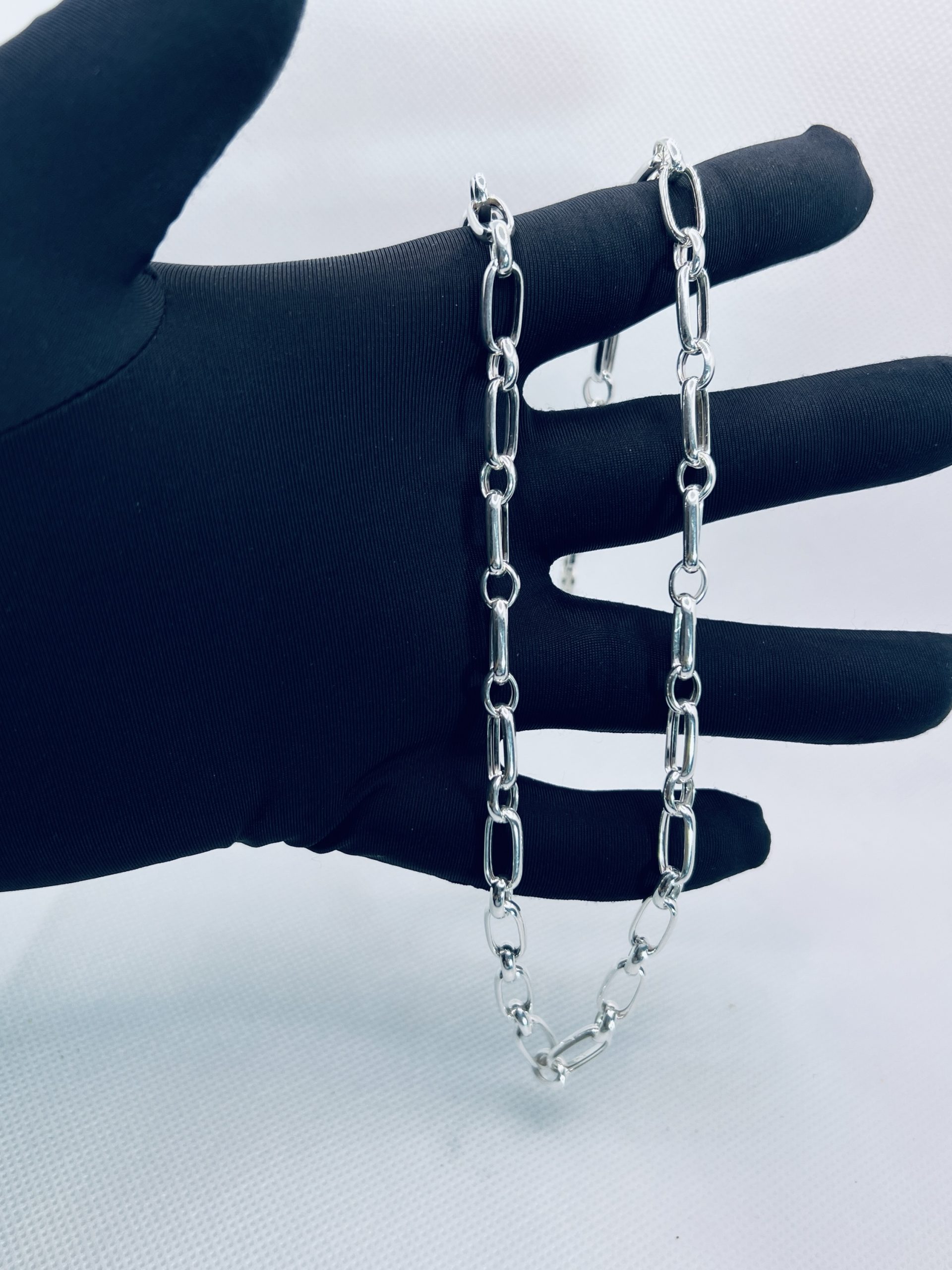 925 Sterling Silver Elongated Link Chain for Men