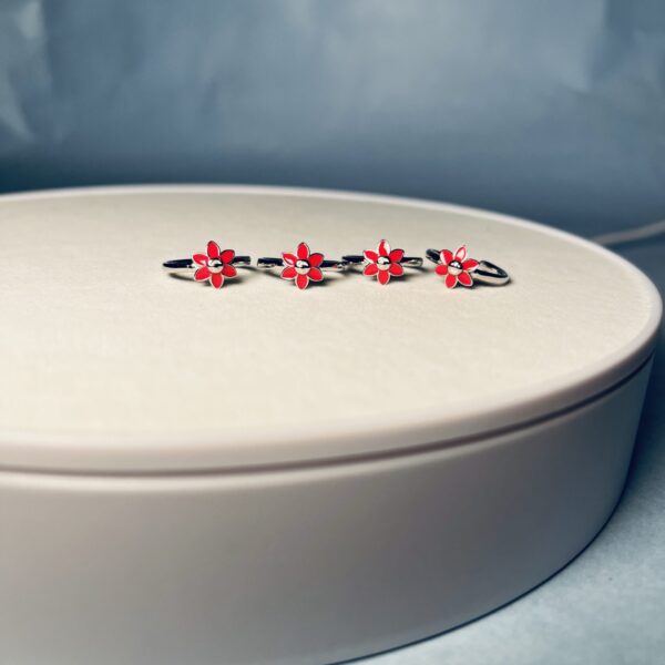 925 Italian Silver Adjustable Toe Rings – Red Floral Design for 2 pair
