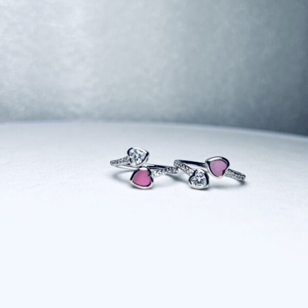 925 Silver Pink Heart Crystal Toe Rings (Set of 2)