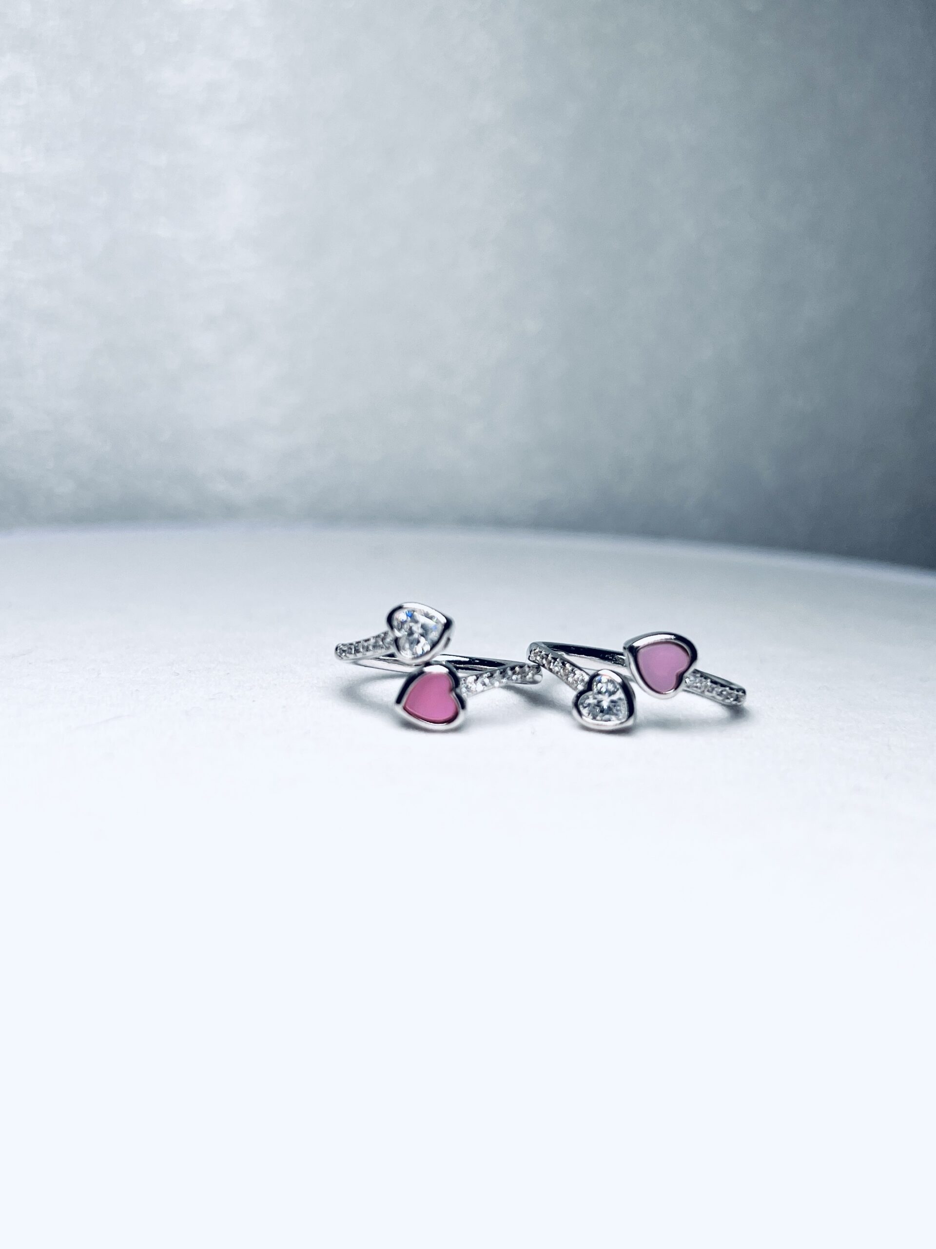925 Silver Pink Heart Crystal Toe Rings (Set of 2)