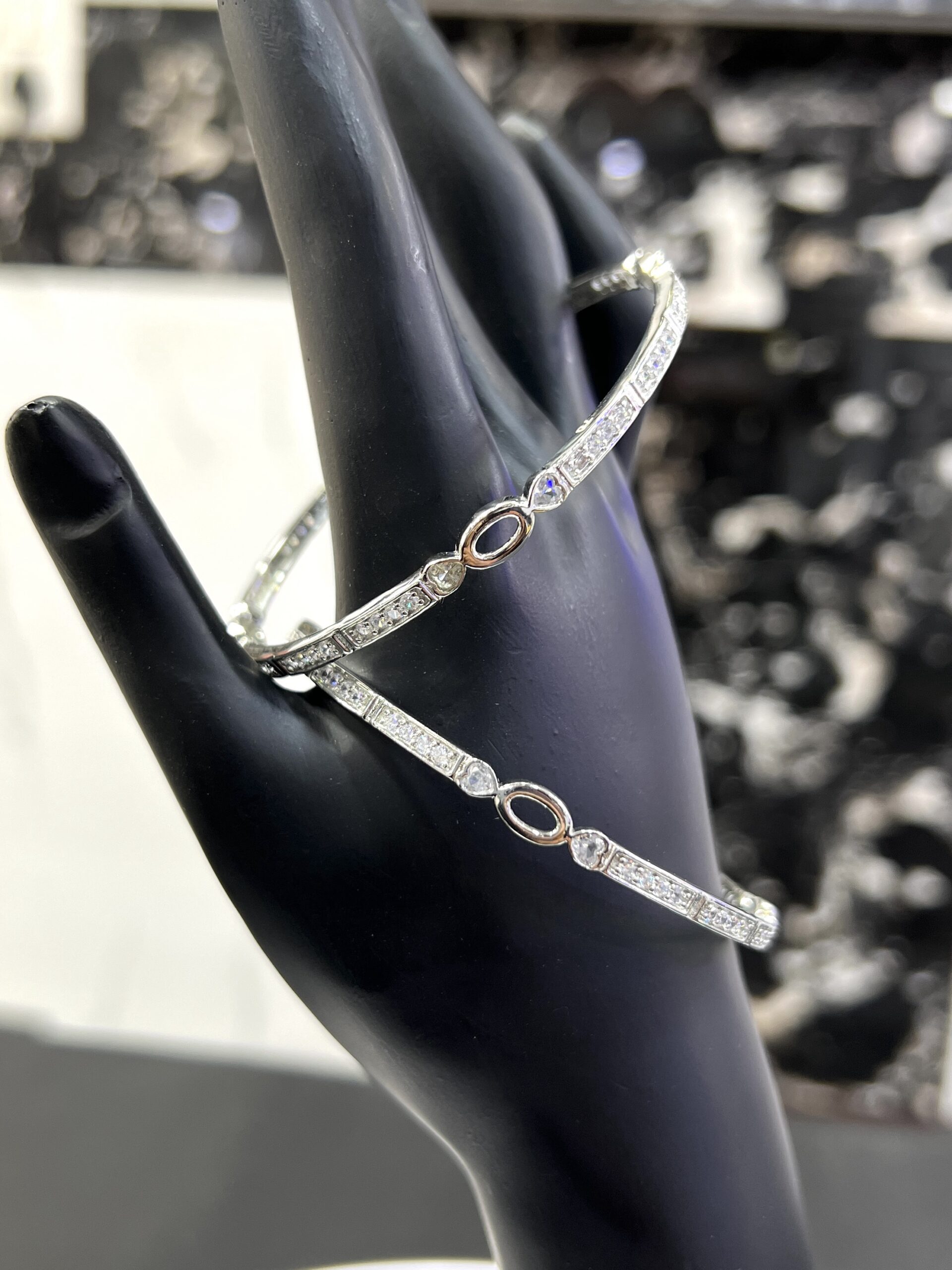 Classic Sparkle Sterling Silver Bangles size 2.8