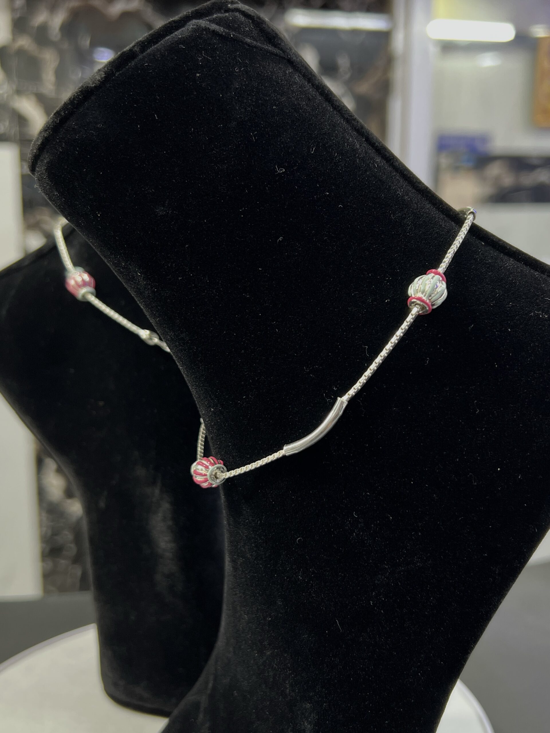 Geometric Beaded Sterling Silver Anklet - Image 2