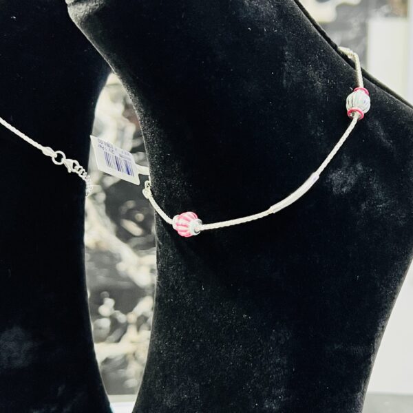 Geometric Beaded Sterling Silver Anklet