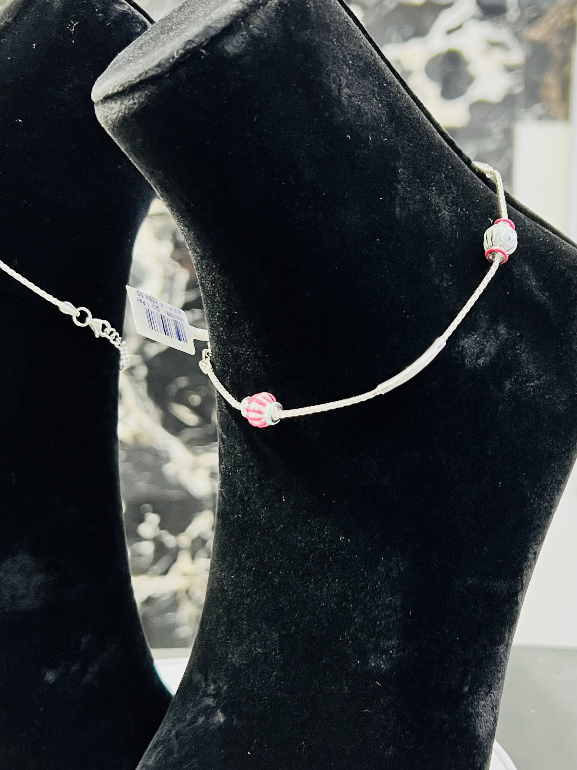 Geometric Beaded Sterling Silver Anklet