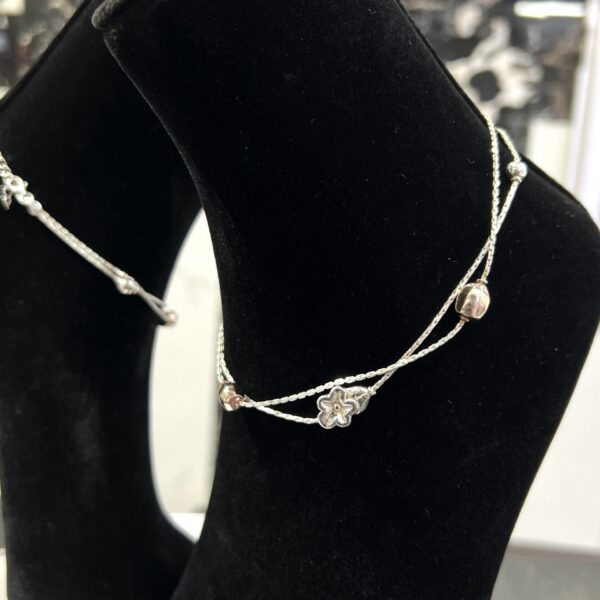 Silver Flower & Rose Gold Beads 925 Silver Anklet