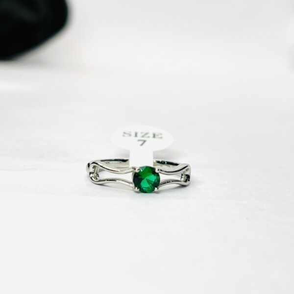 Split-Shank Silver Ring with Green Stone