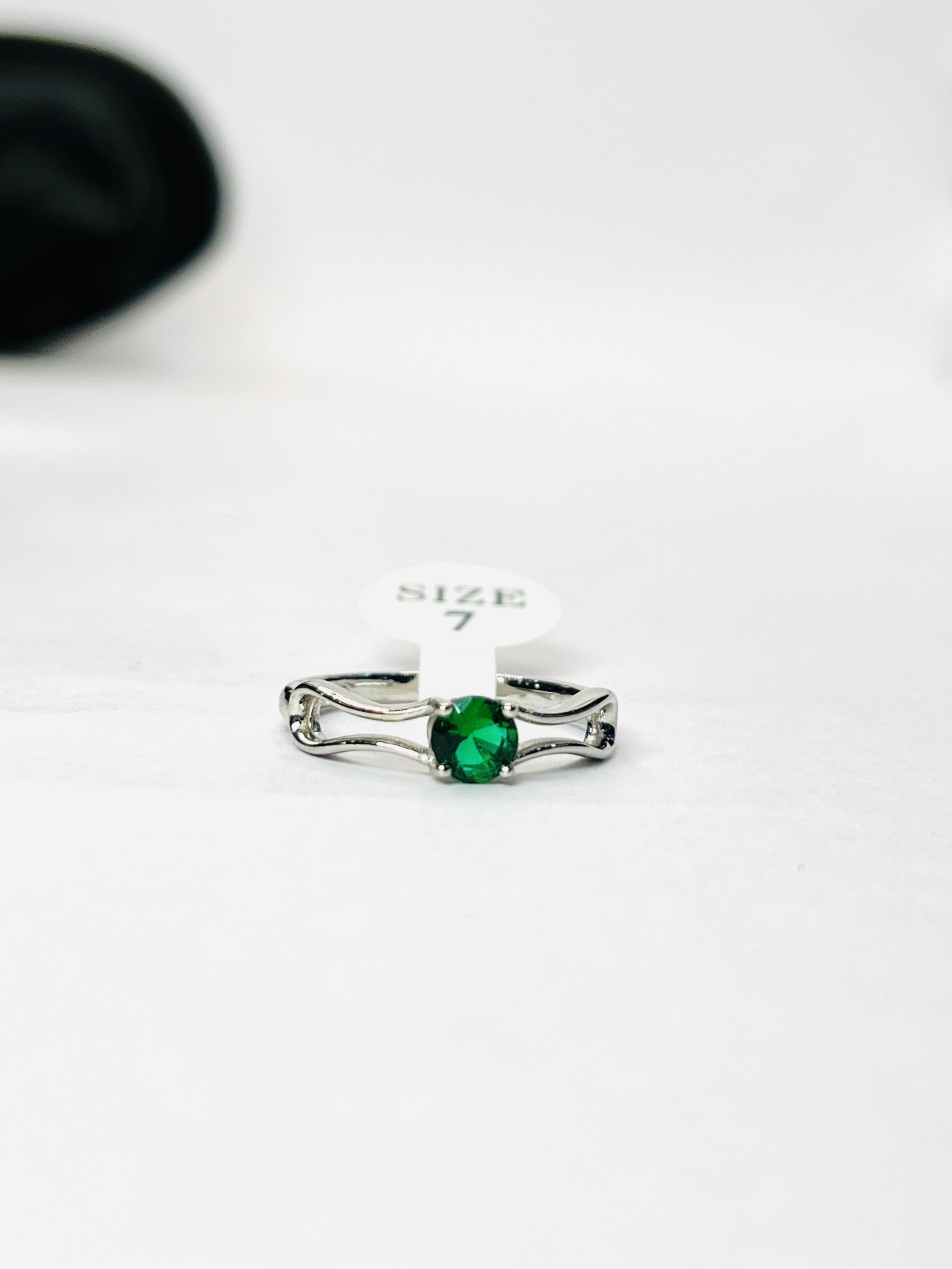 Split-Shank Silver Ring with Green Stone