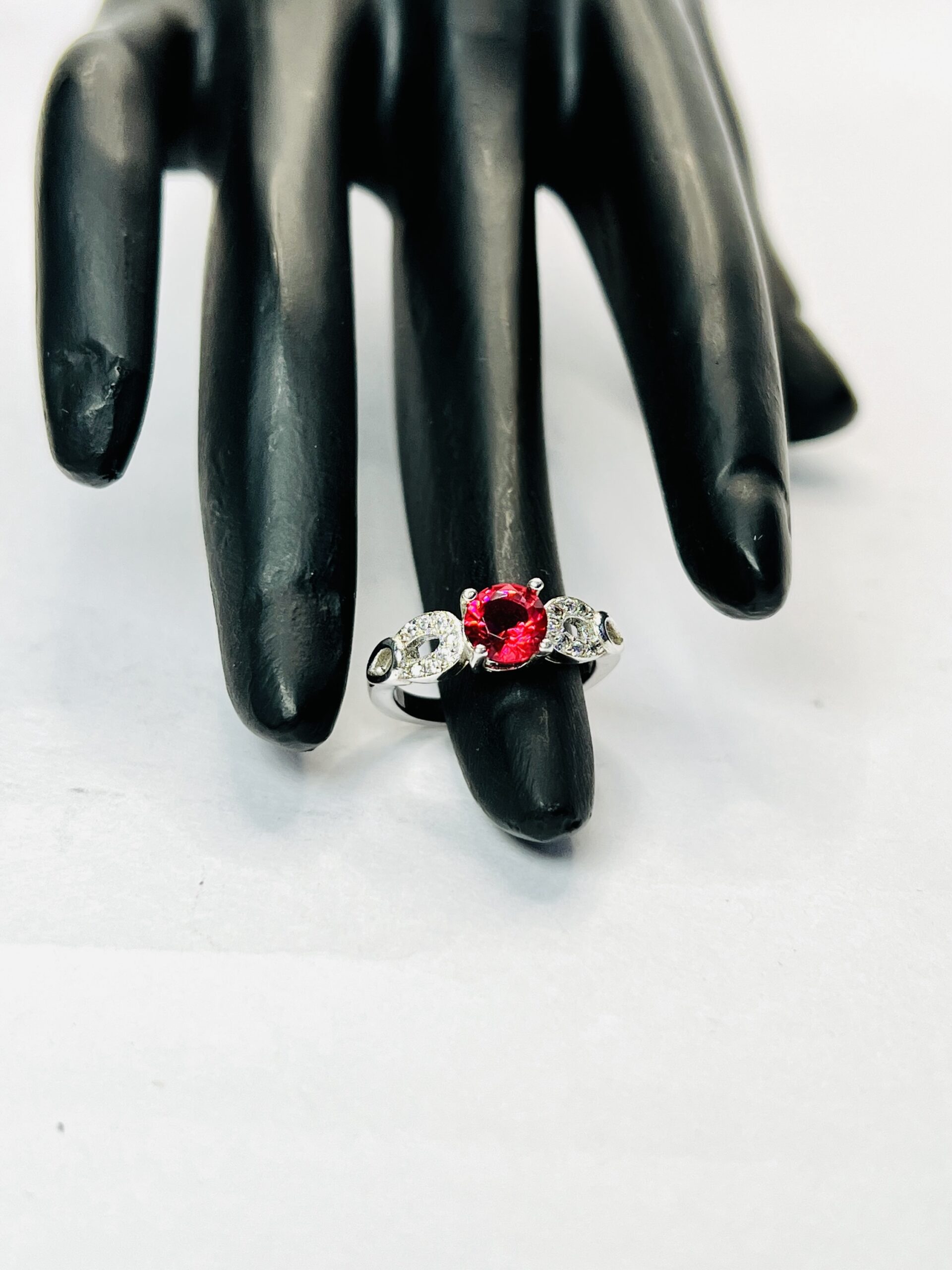 Sterling Silver Ring with Red Gemstone