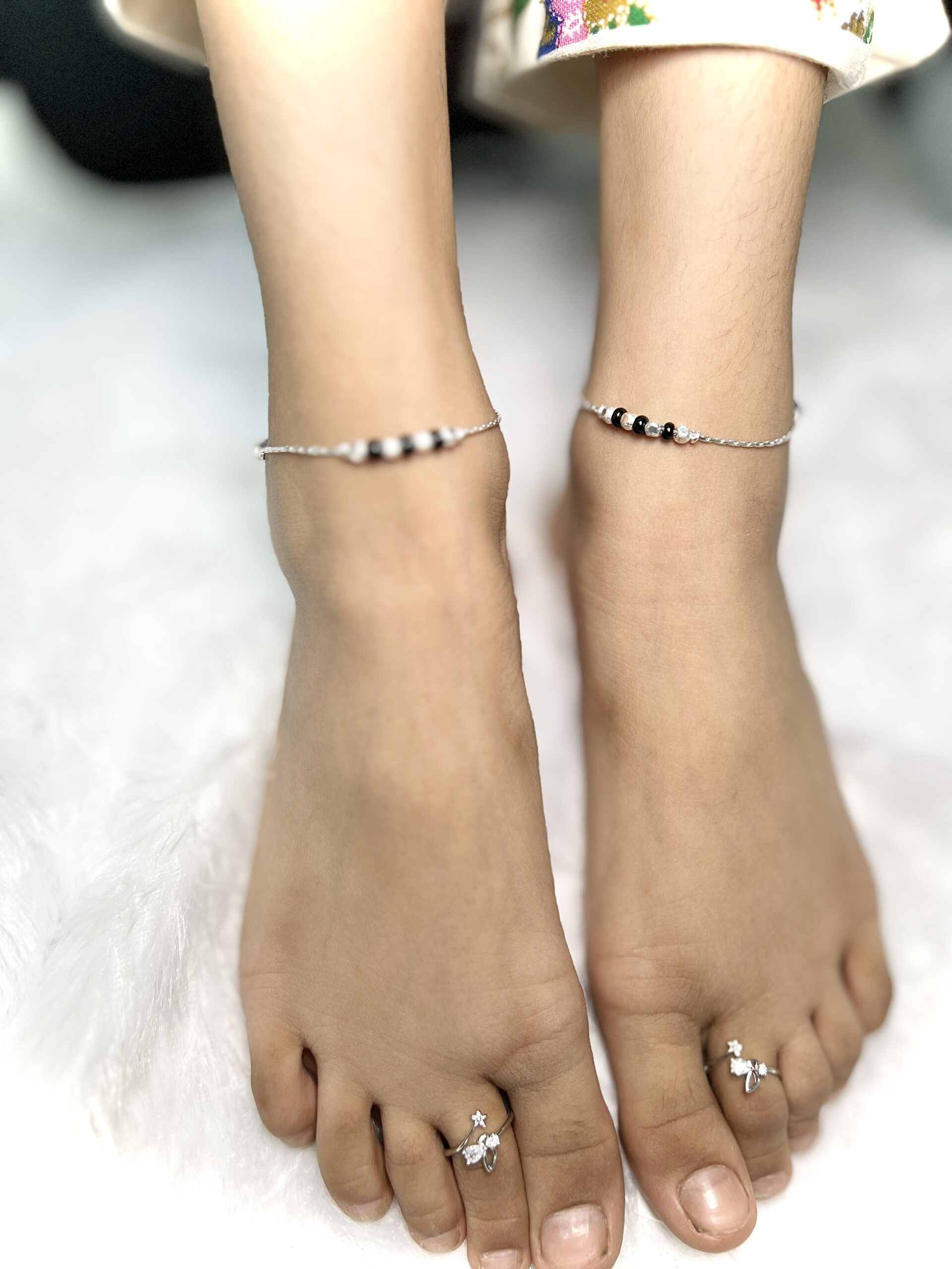 925 Silver Black Bead Tied-Up Anklet - Image 2