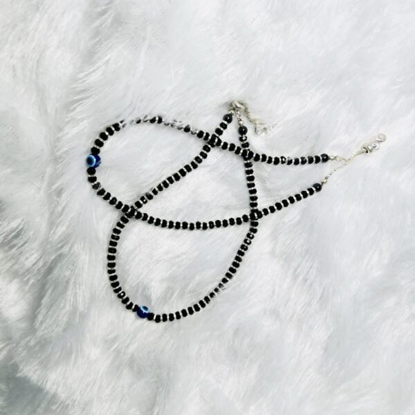 925 Silver Black Bead Tied-Up Anklet