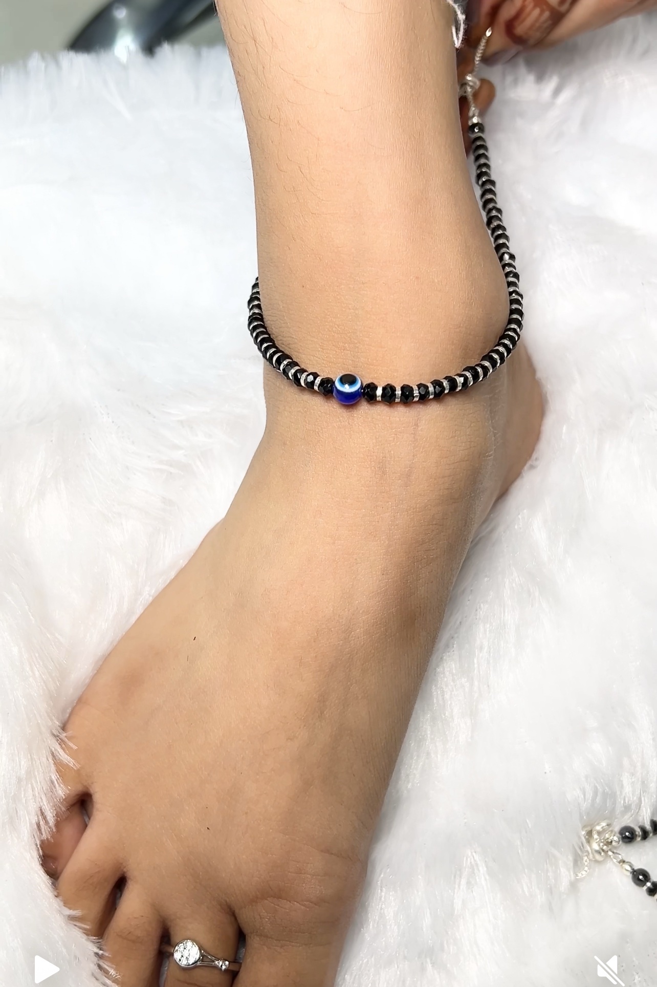 925 Silver Black Bead Tied-Up Anklet - Image 2