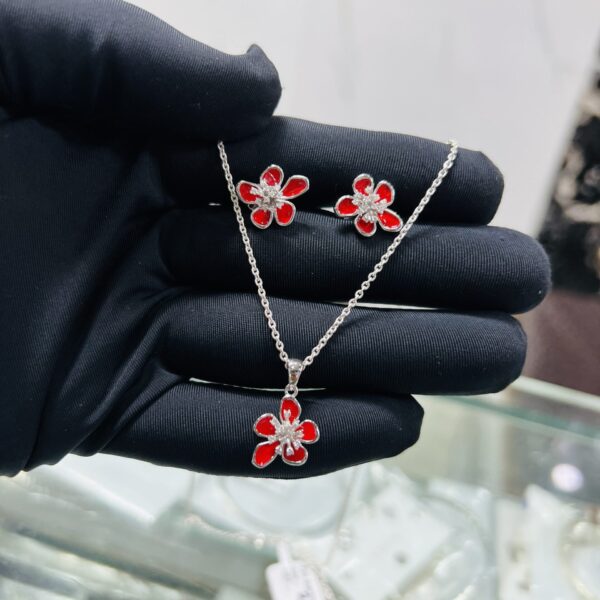 Elegant 925 Italian Silver Red Flower Pendant Set 🌸
