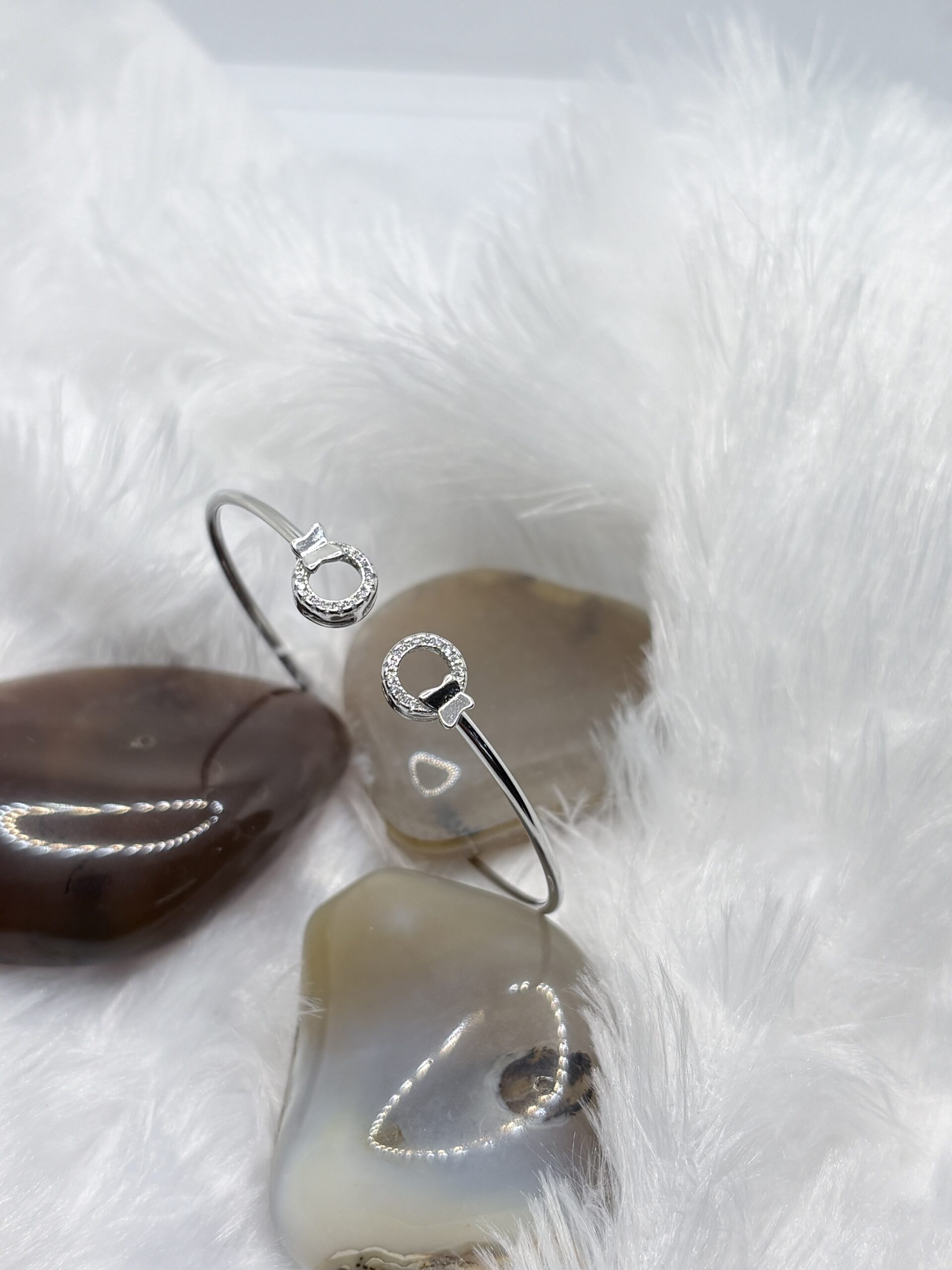 925 Silver Open Kada Bracelet with Dual Stone Tips