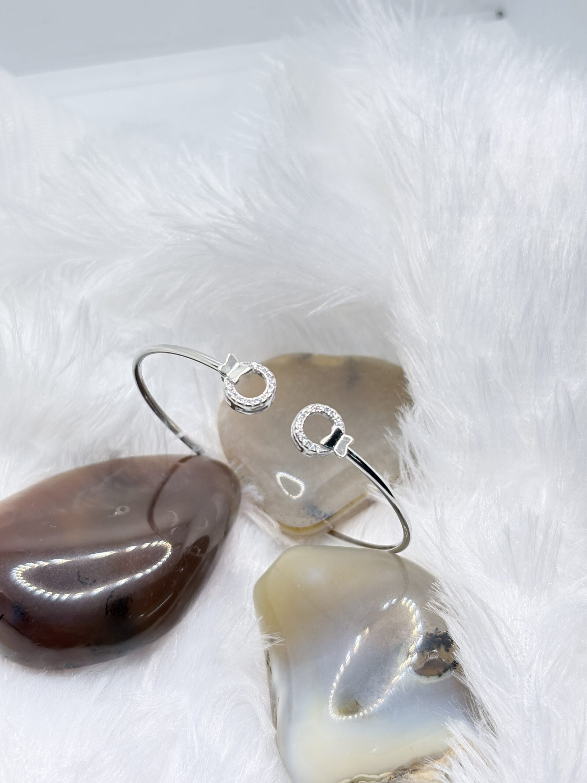 925 Silver Open Kada Bracelet with Dual Stone Tips - Image 3