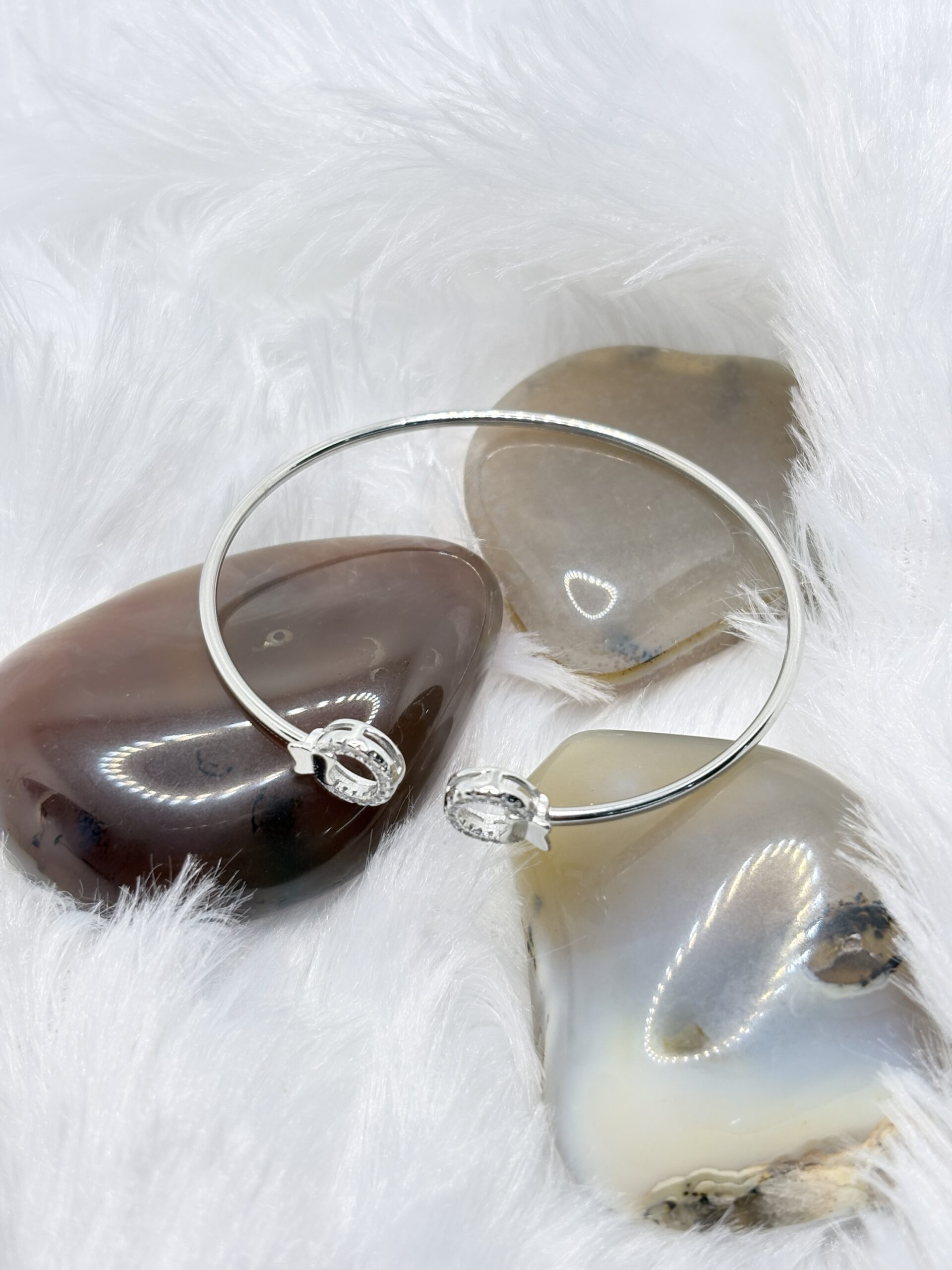 925 Silver Open Kada Bracelet with Dual Stone Tips - Image 2