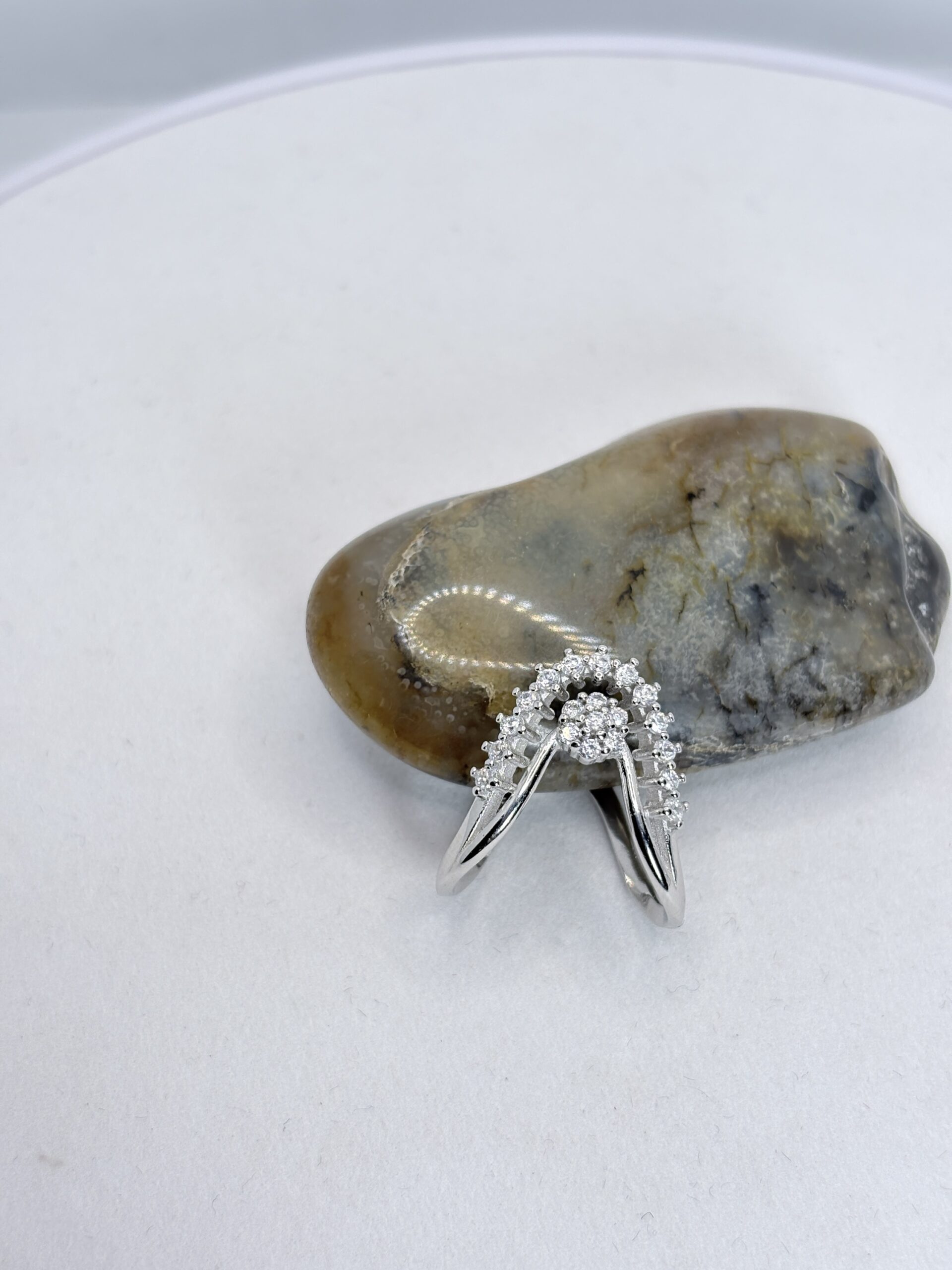 Silver V-Shape Vanki Ring with CZ Stones