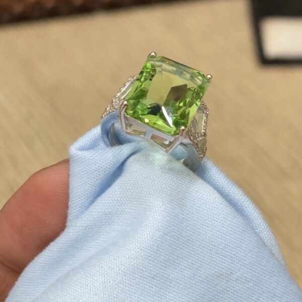 925 Italian Silver Ring Premium Green Emerald-Cut Stone Ring