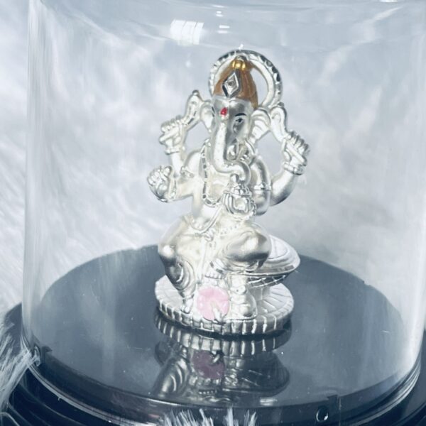 999 Silver Lord Ganesha Murt in Glass Dome