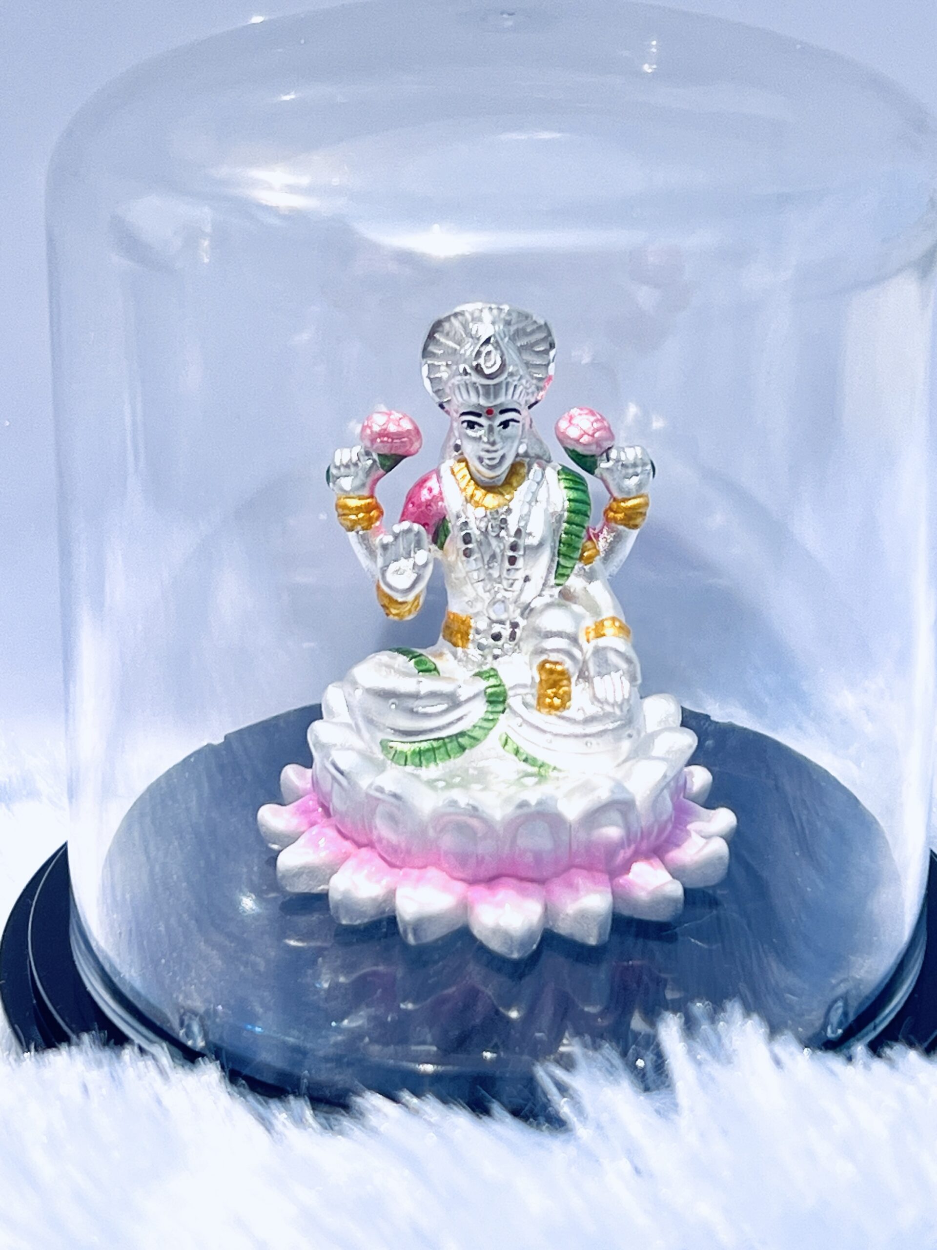 999 Silver Goddess Lakshmi Murti with Emerald & Ruby Accents
