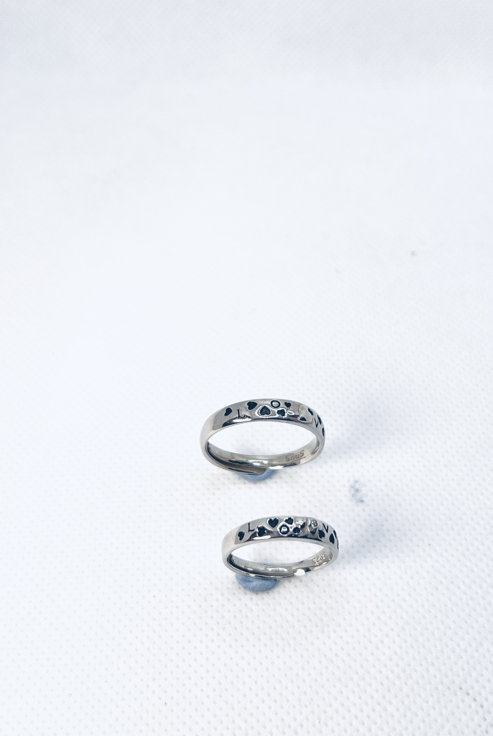925 Sterling Silver Adjustable Couple Ring – Love Engraved Band - Image 3