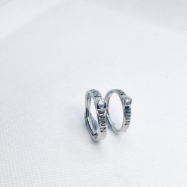 Silver Adjustable Couple Ring with CZ Stone