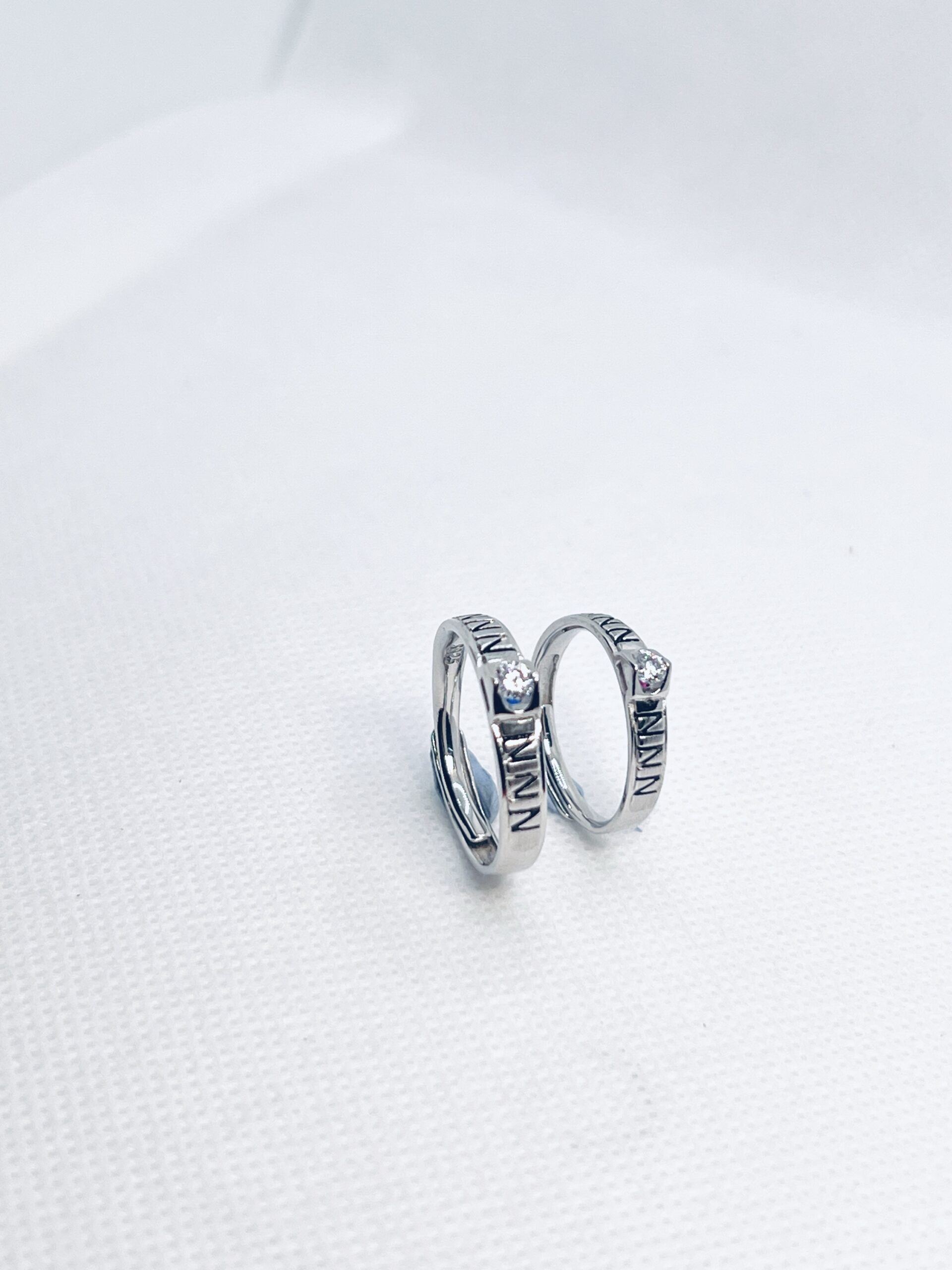 Silver Adjustable Couple Ring with CZ Stone