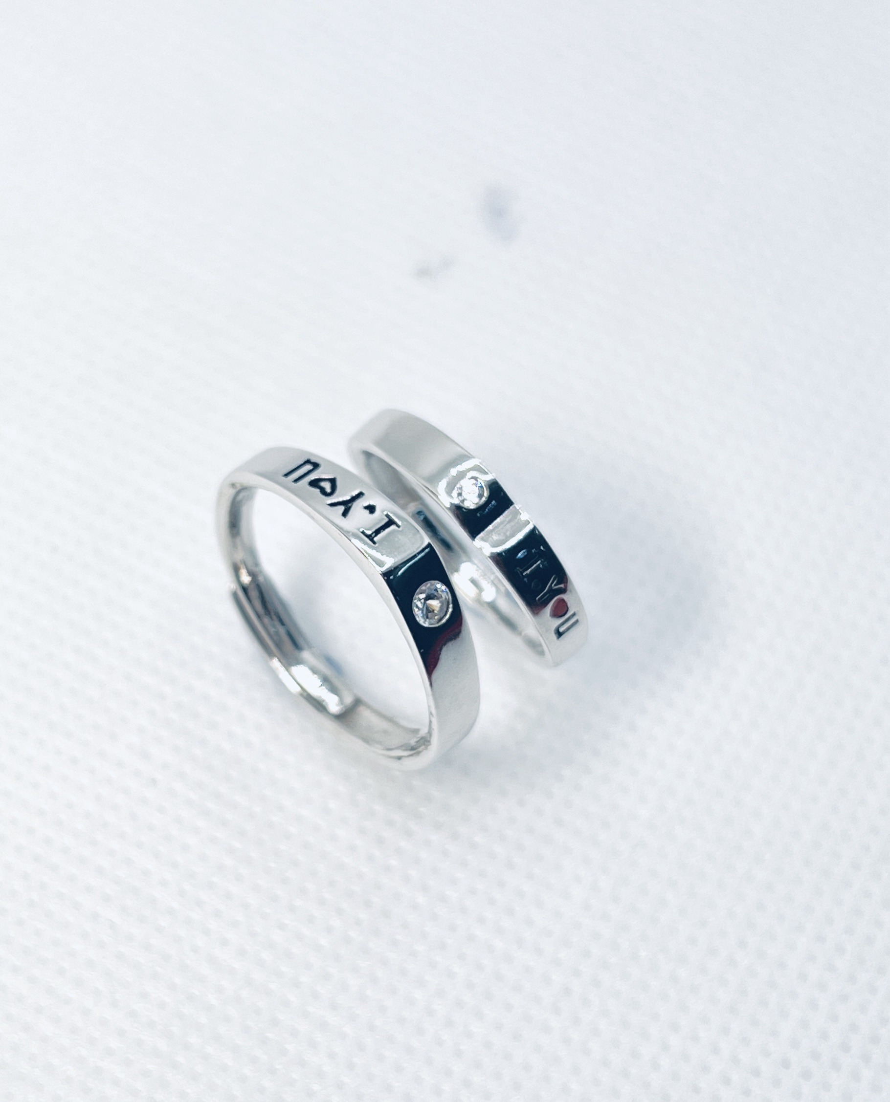925 Sterling Silver Adjustable Couple Ring – “I ♥ You” Engraved with Stone Accent - Image 5