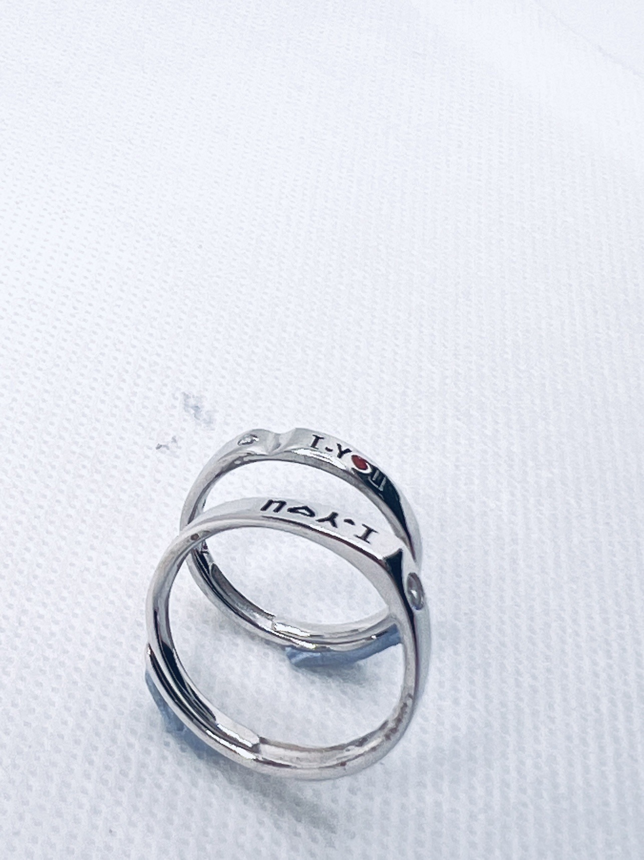 925 Sterling Silver Adjustable Couple Ring – “I ♥ You” Engraved with Stone Accent - Image 4