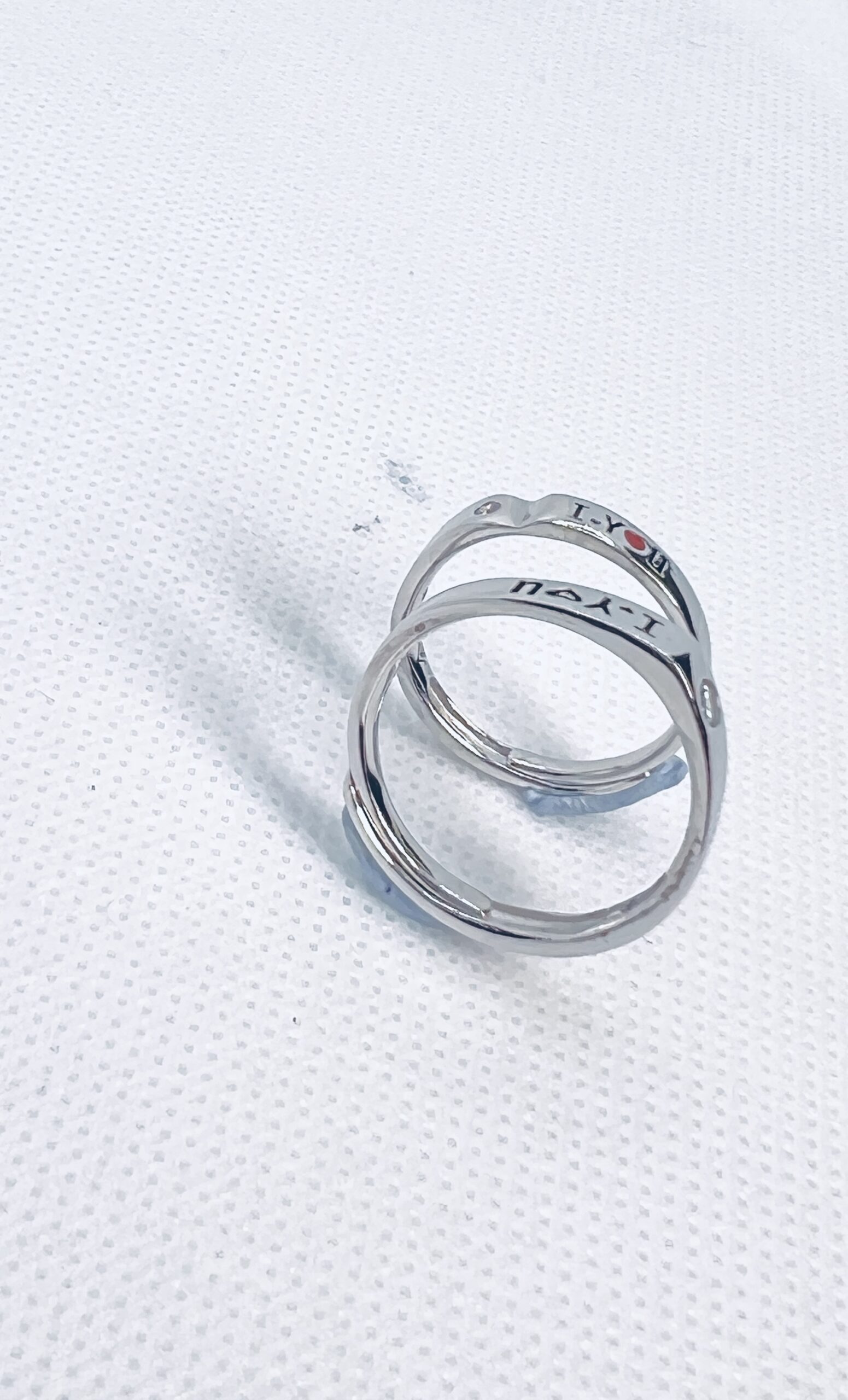 925 Sterling Silver Adjustable Couple Ring – “I ♥ You” Engraved with Stone Accent - Image 3