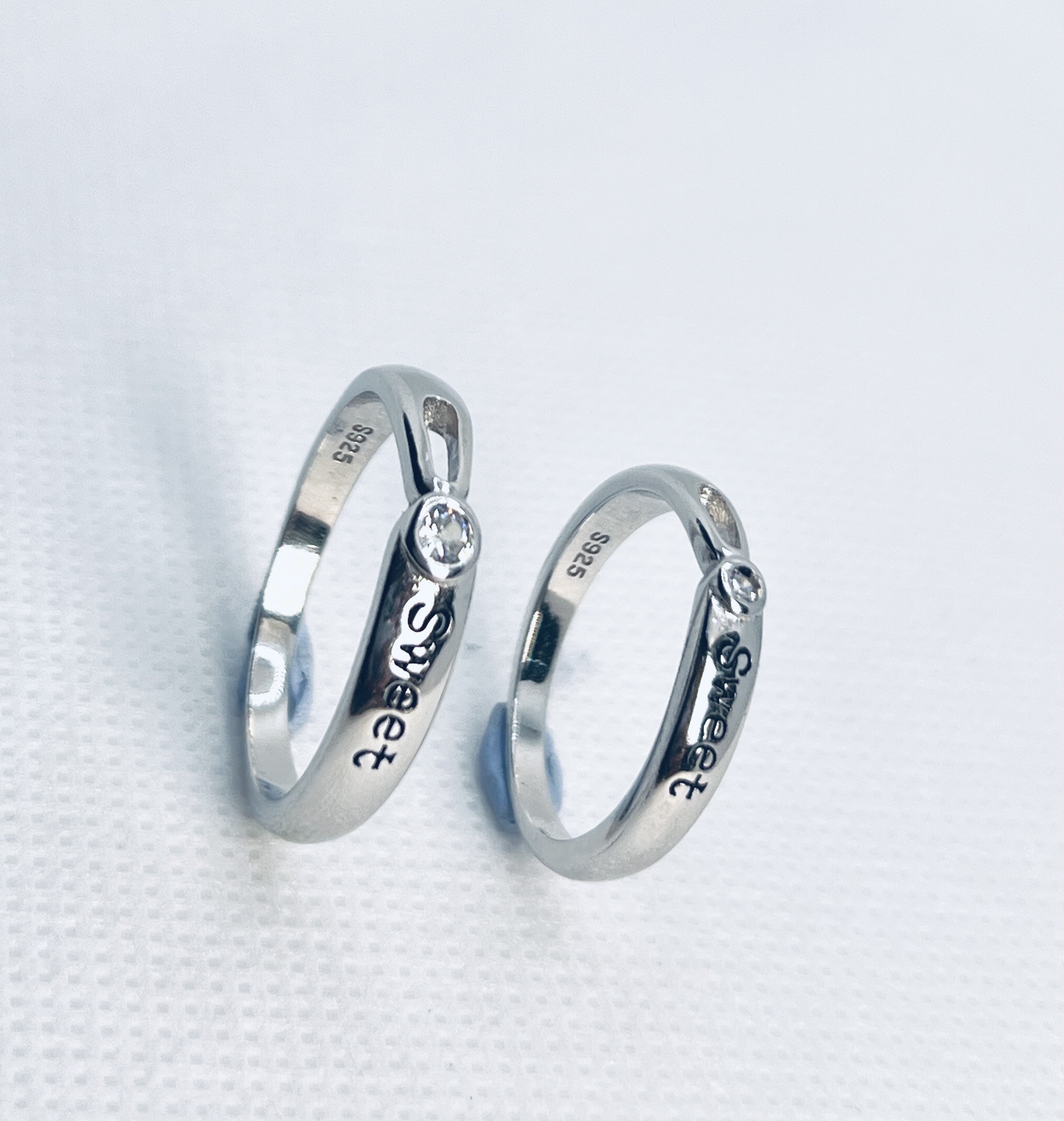 925 Sterling Silver Adjustable Couple Ring – Sweet Engraved Band - Image 3